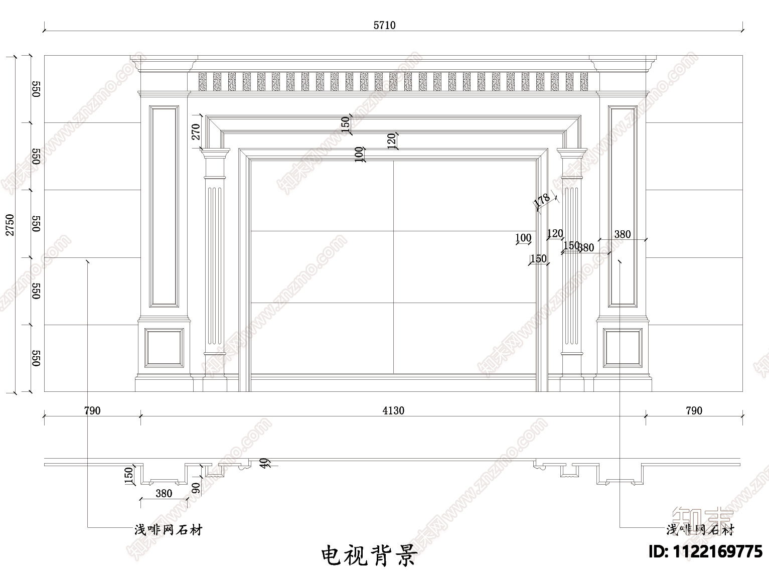 欧式背景墙CAD图cad施工图下载【ID:1122169775】