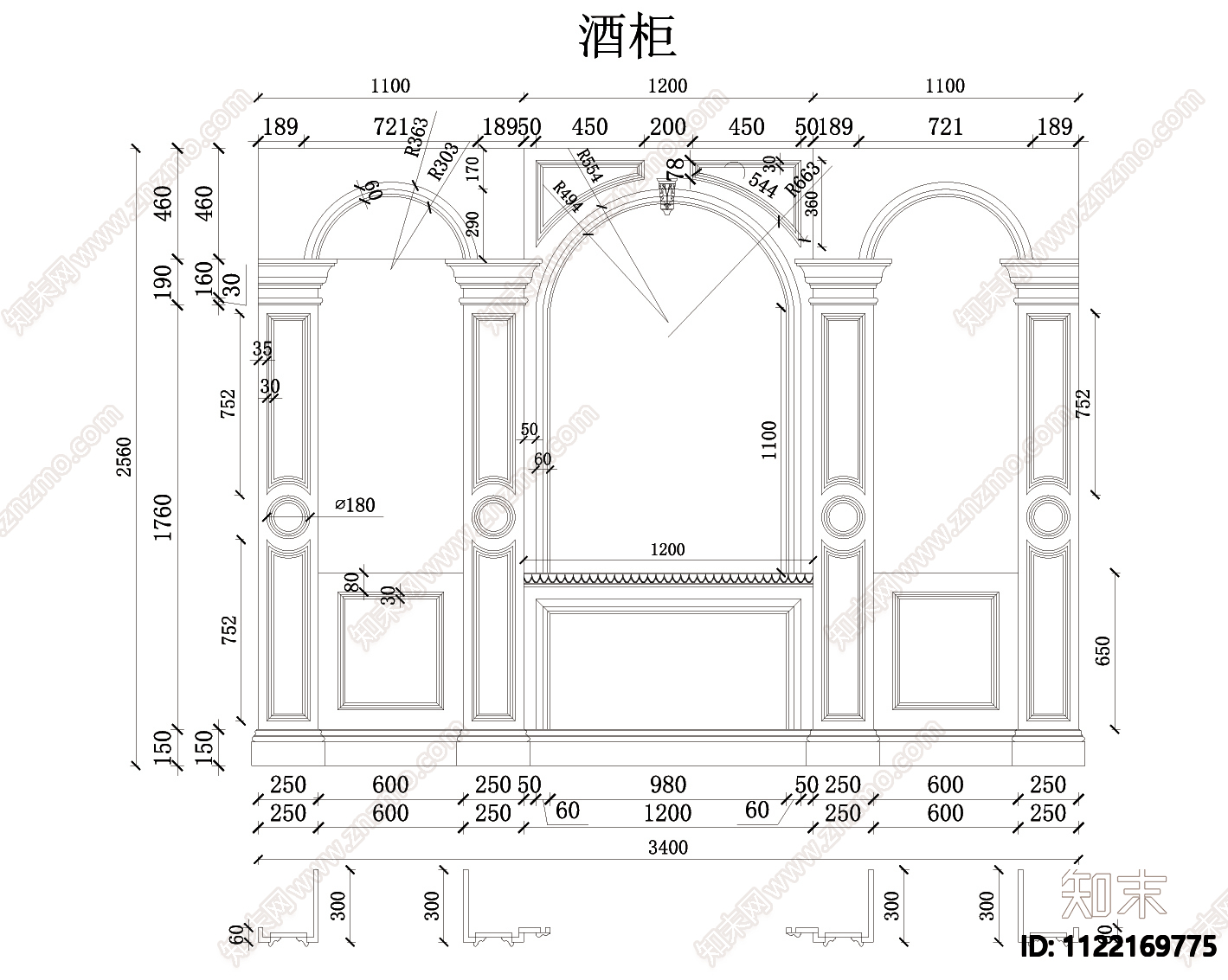 欧式背景墙CAD图cad施工图下载【ID:1122169775】