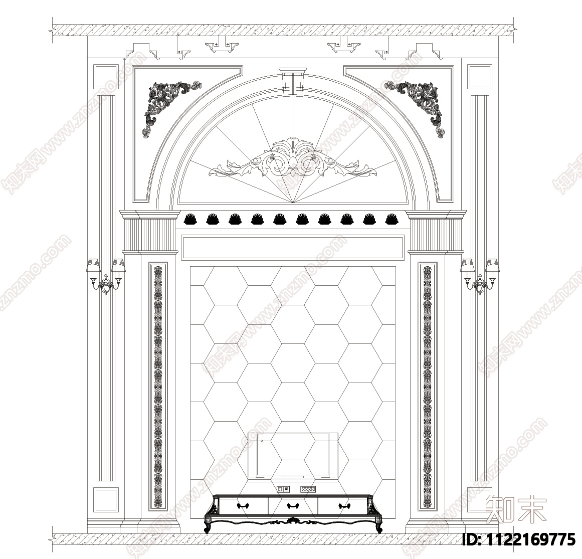 欧式背景墙CAD图cad施工图下载【ID:1122169775】
