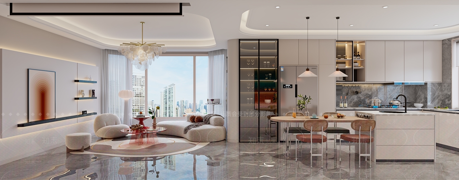 现代风格客餐厅SU模型下载【ID:1122176789】