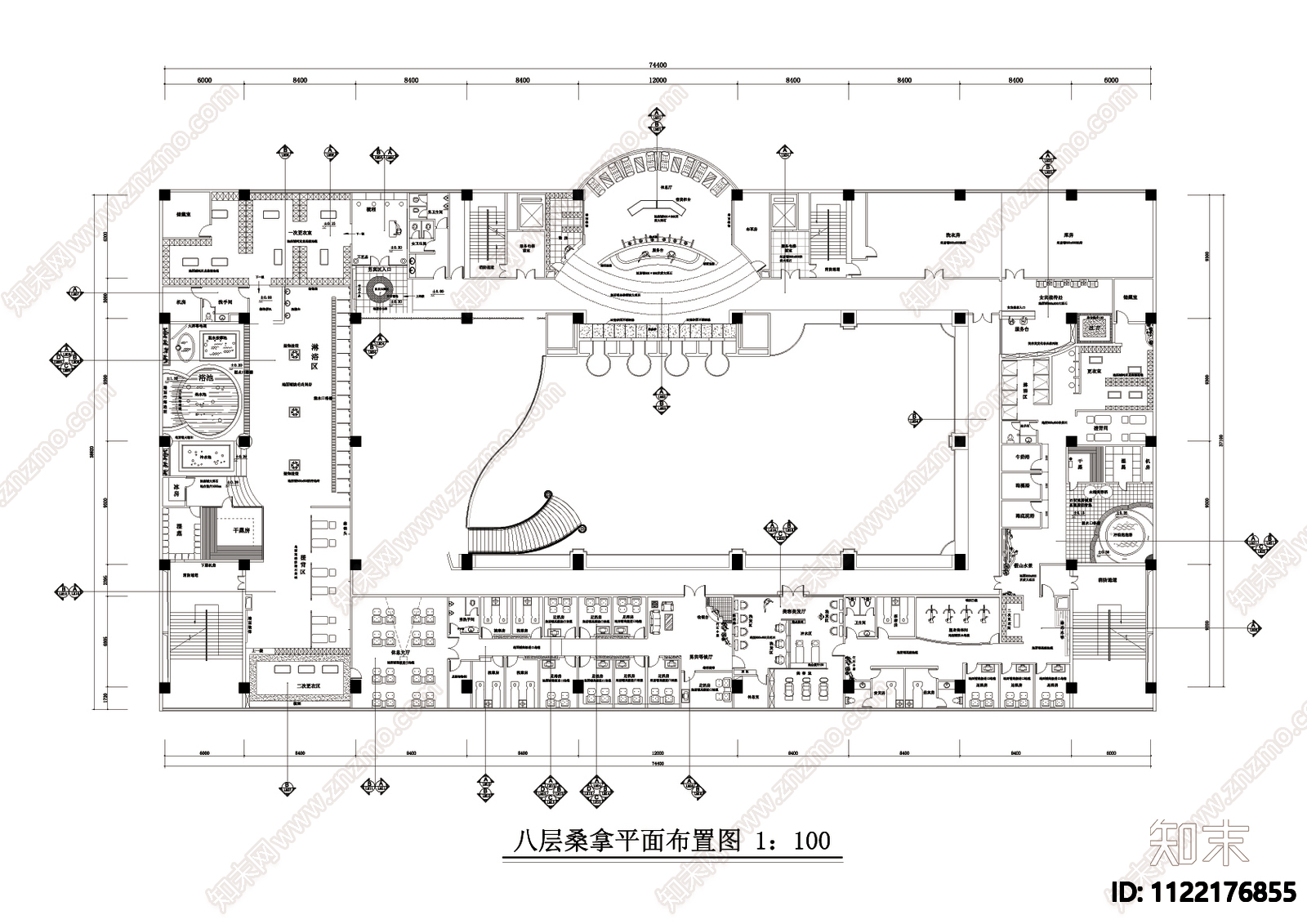 现代洗浴会所cad图施工图下载【ID:1122176855】