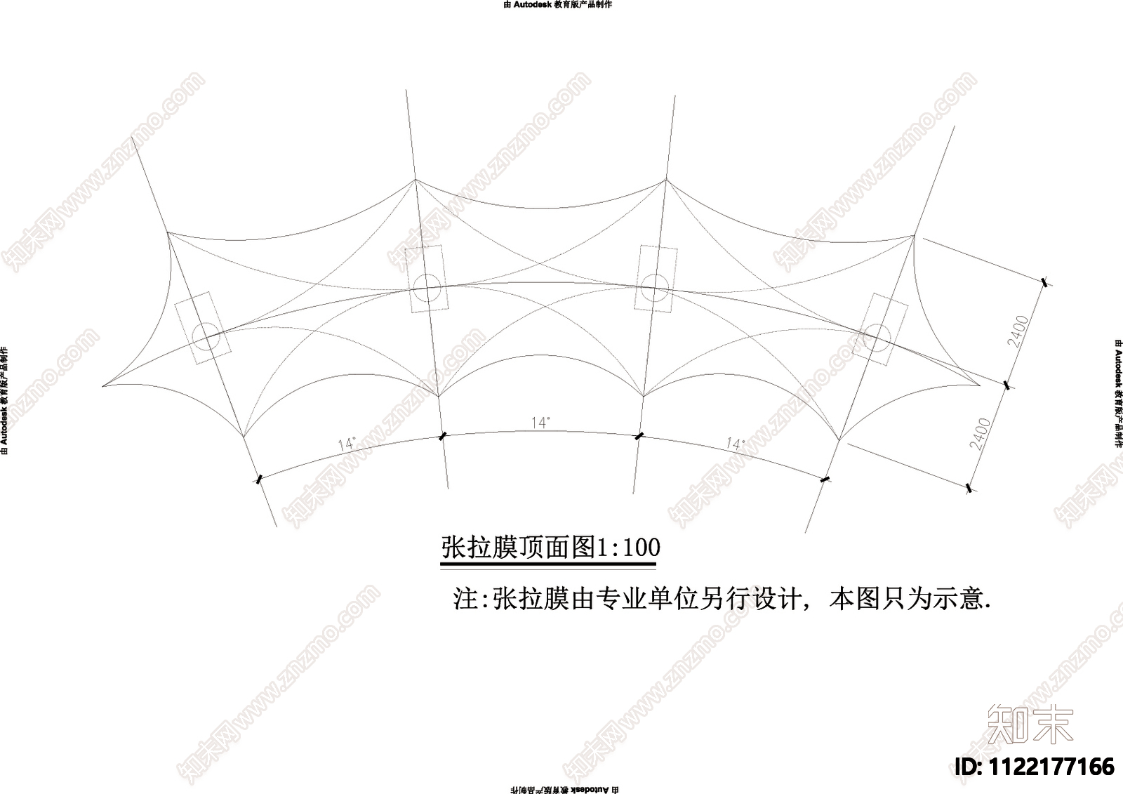 市中心广场张拉膜cad详图施工图下载【ID:1122177166】