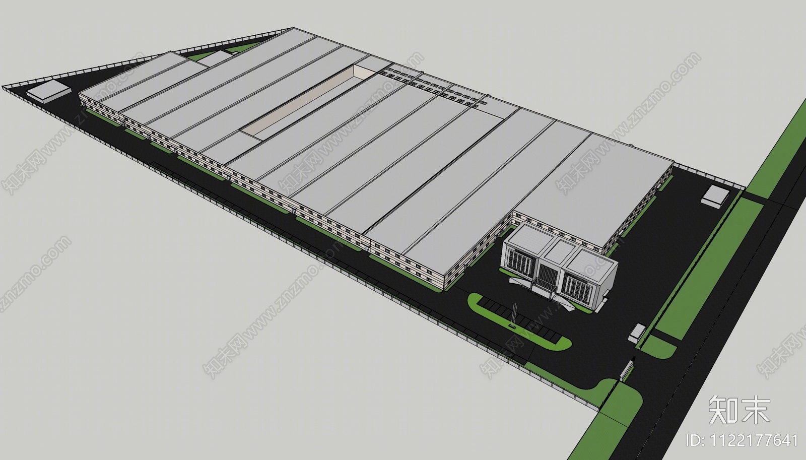 现代工厂厂房鸟瞰SU模型下载【ID:1122177641】