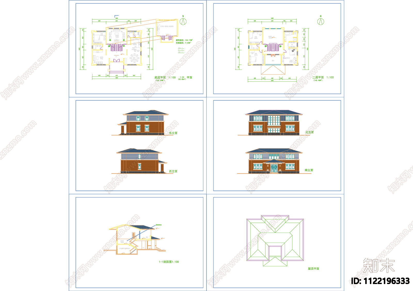 现代自建别墅设计cad施工图下载【ID:1122196333】