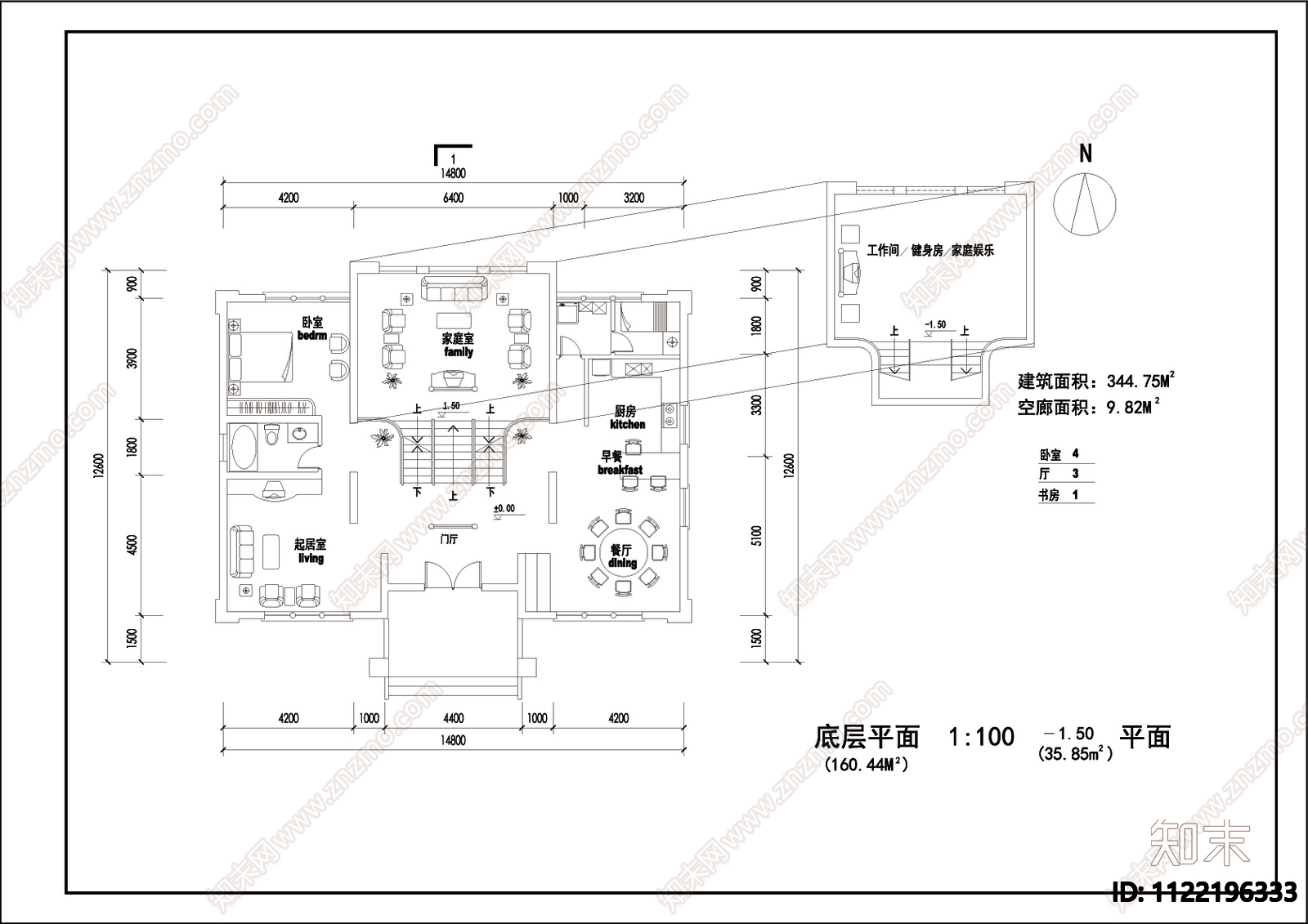 现代自建别墅设计cad施工图下载【ID:1122196333】