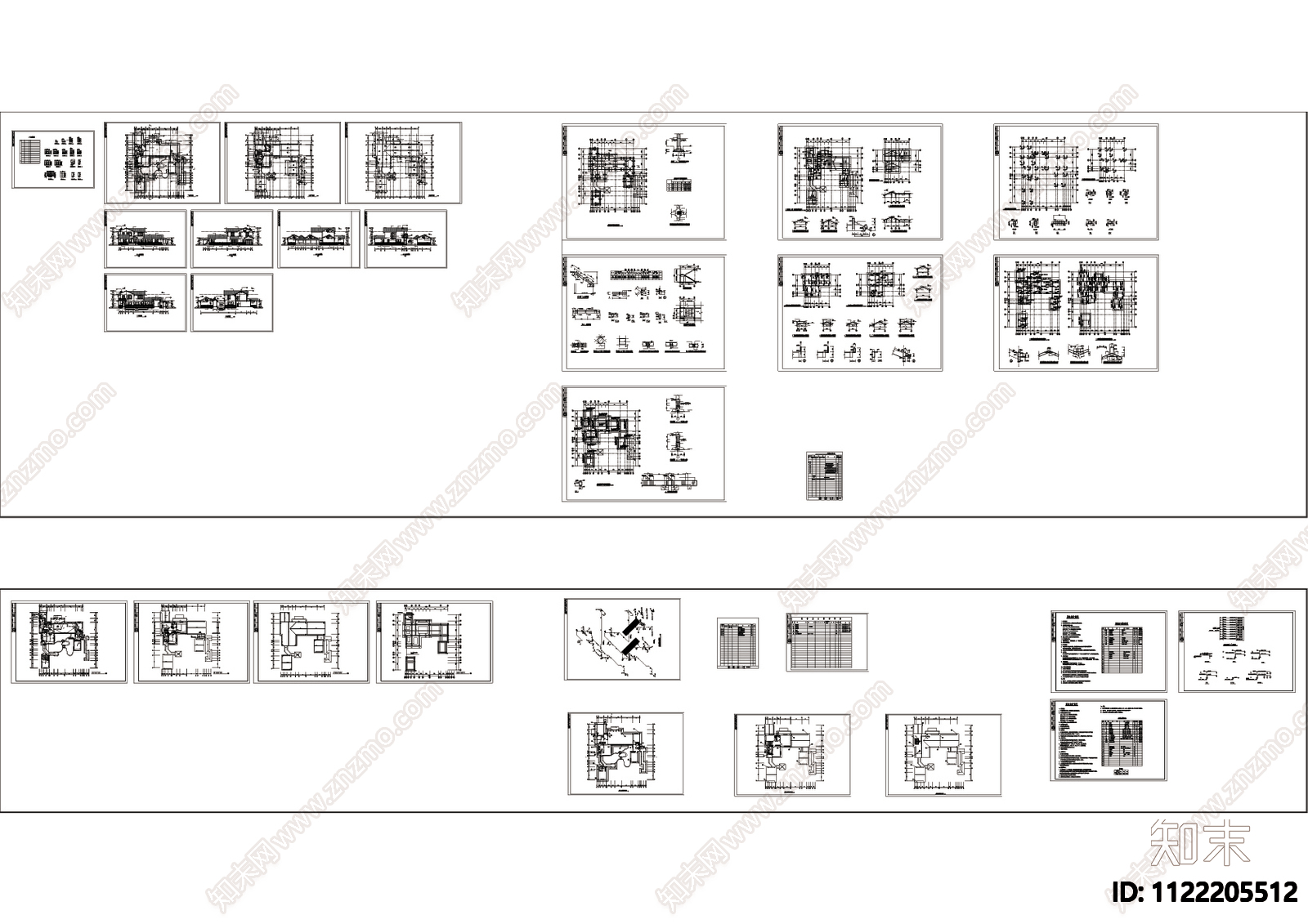 二层仿古别墅建筑结构图施工图下载【ID:1122205512】