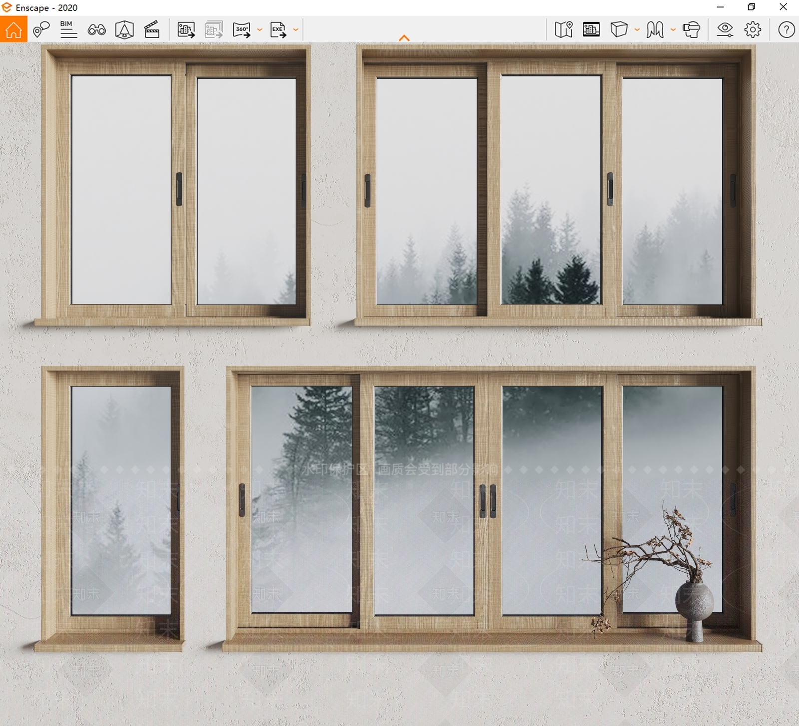 侘寂窗户组合SU模型下载【ID:1122211129】