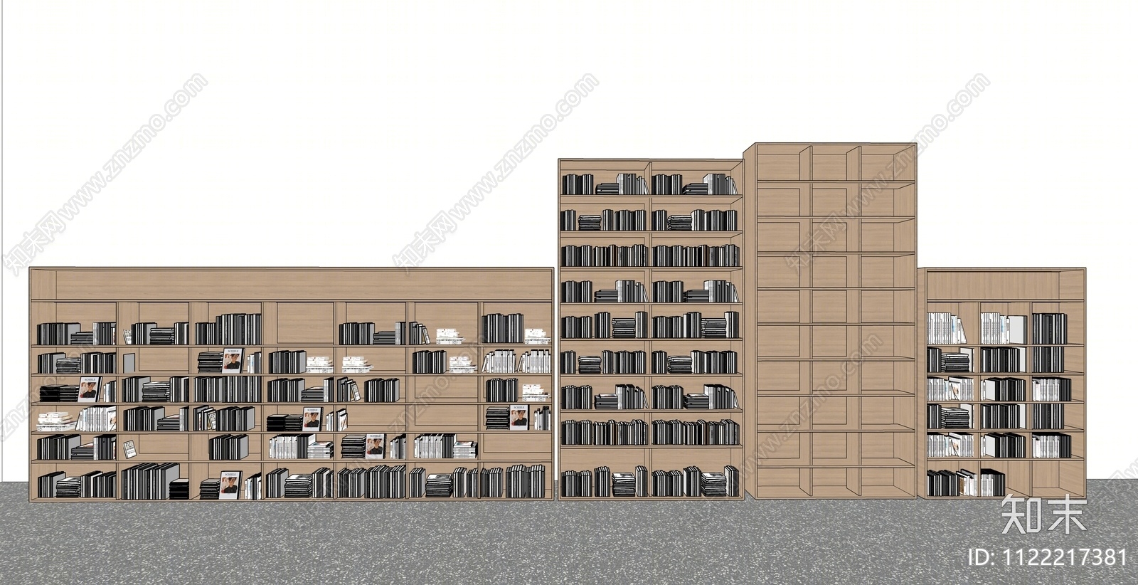 现代图书馆书柜SU模型下载【ID:1122217381】