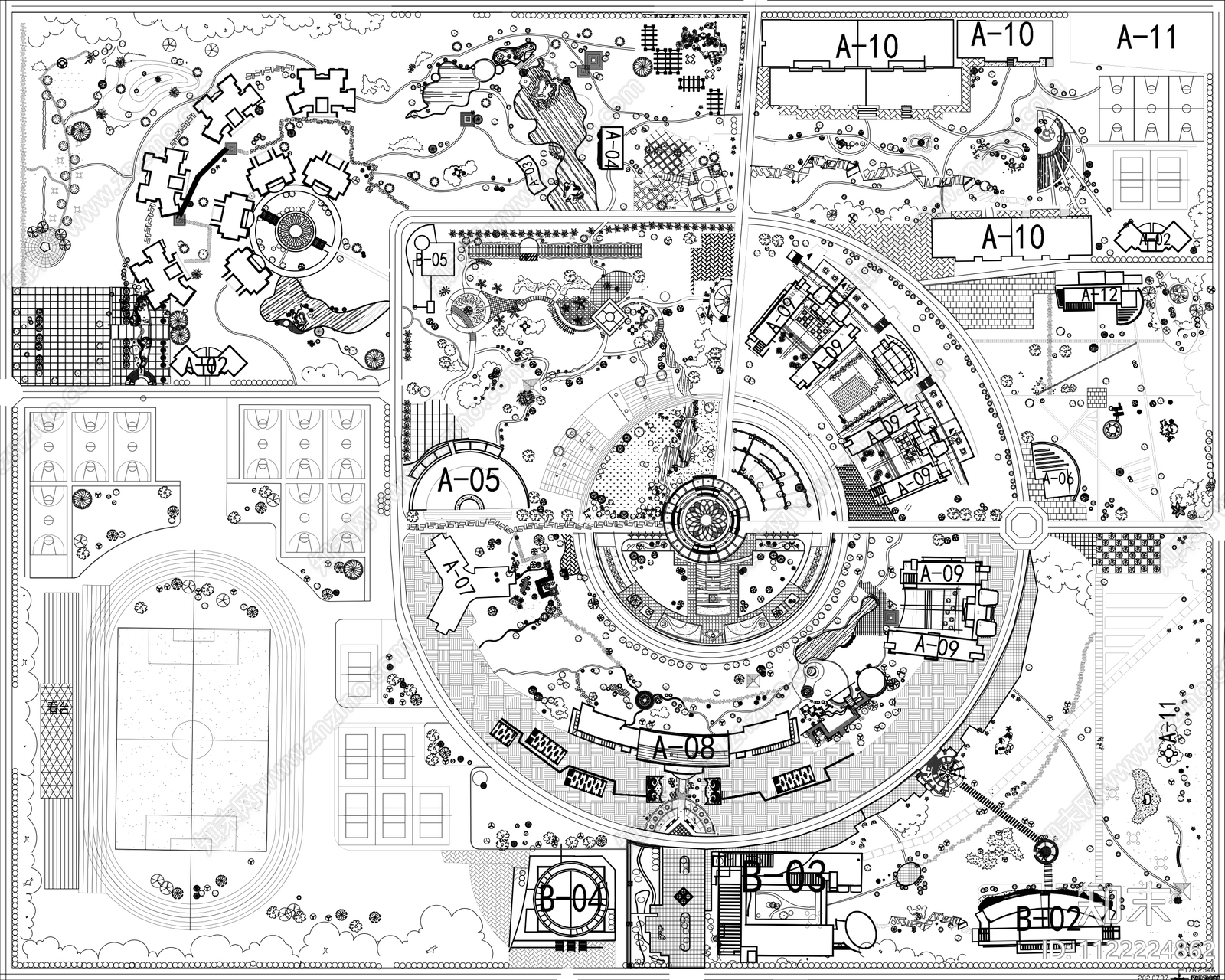 校园景观规划图cad施工图下载【ID:1122224862】