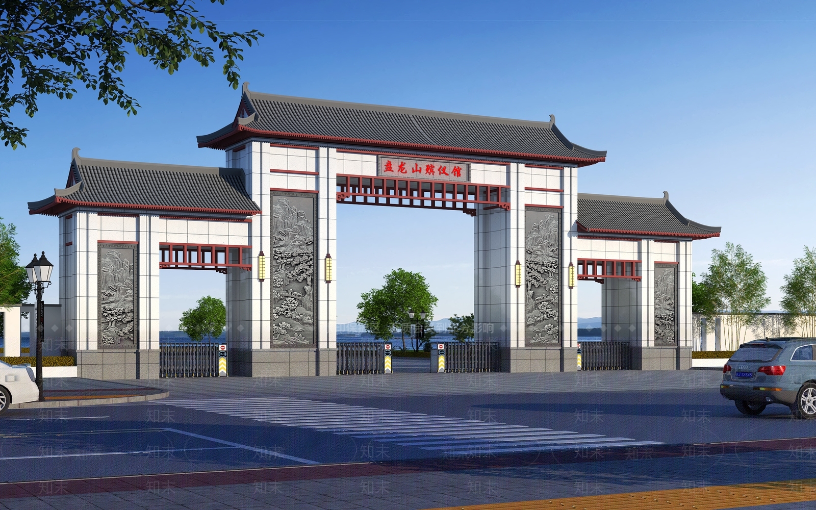 新中式殡仪馆入口大门3D模型下载【ID:1122244660】