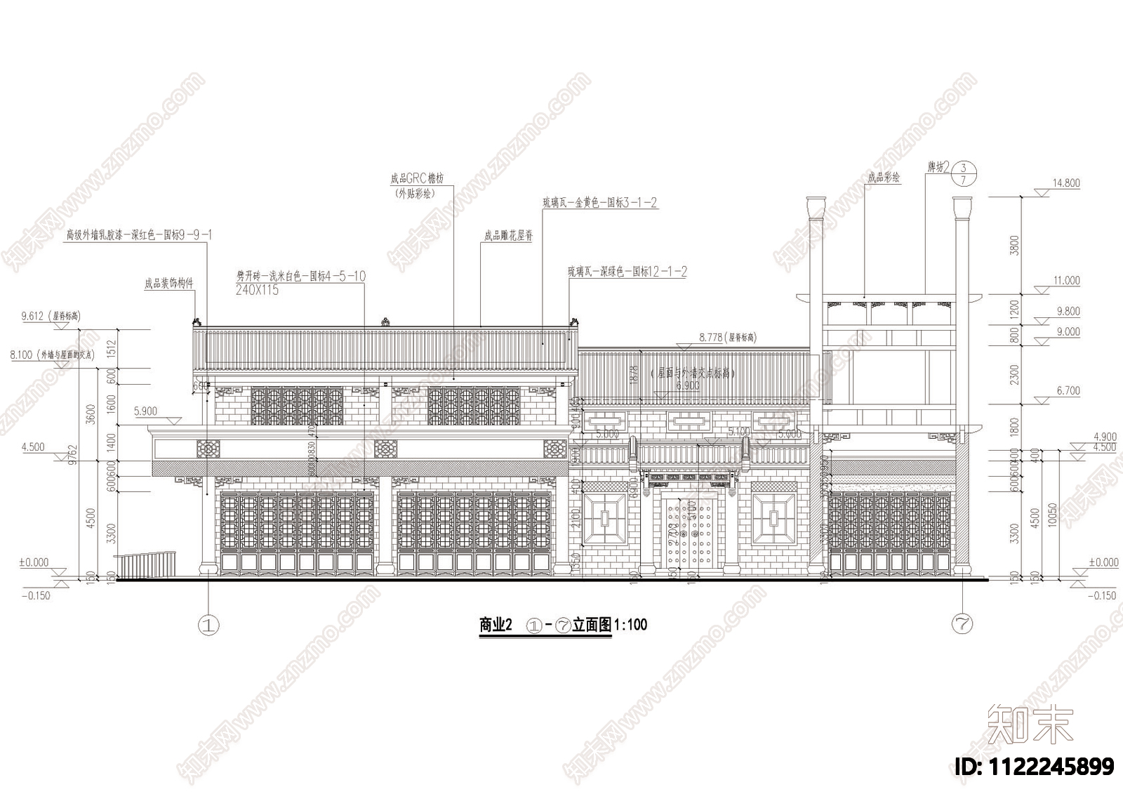 仿古商业建筑cad图施工图下载【ID:1122245899】