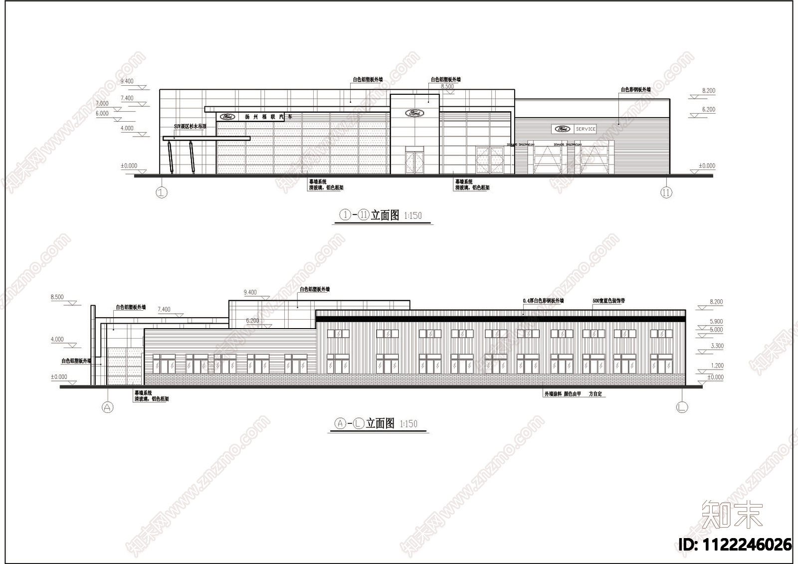 福特4S店建筑cad图cad施工图下载【ID:1122246026】