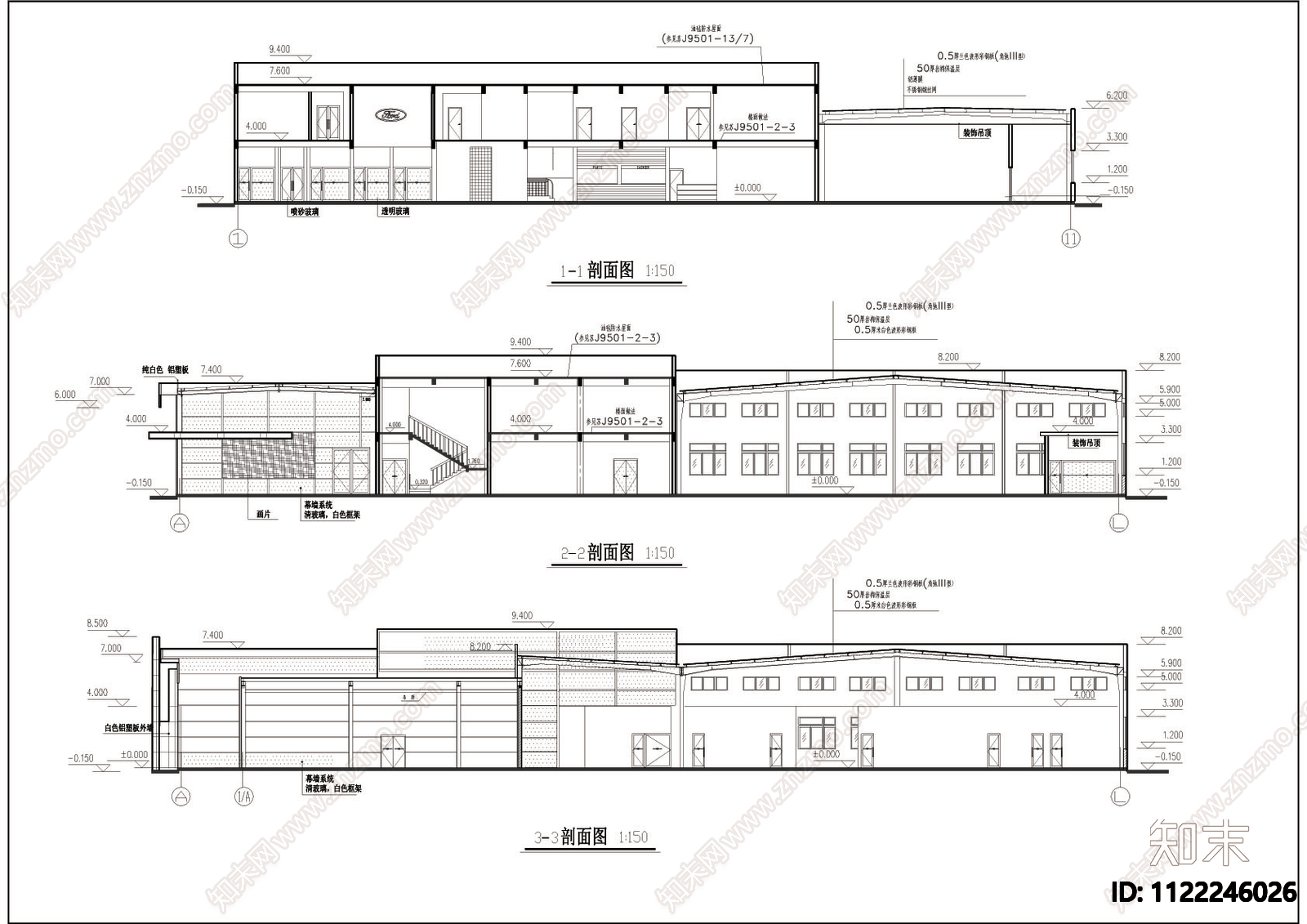 福特4S店建筑cad图cad施工图下载【ID:1122246026】