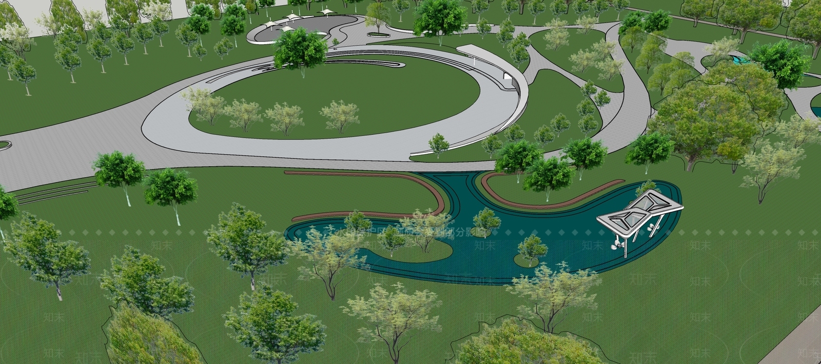 【SU悬赏模型】现代风格公园景观SU模型下载【ID:1122575660】
