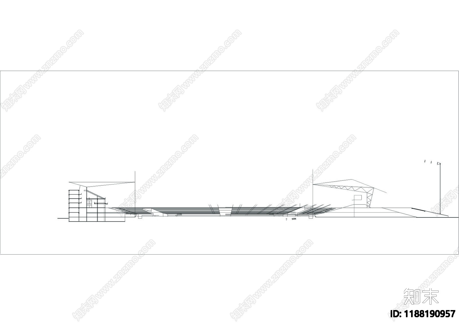 现代体育馆建筑cad施工图下载【ID:1188190957】