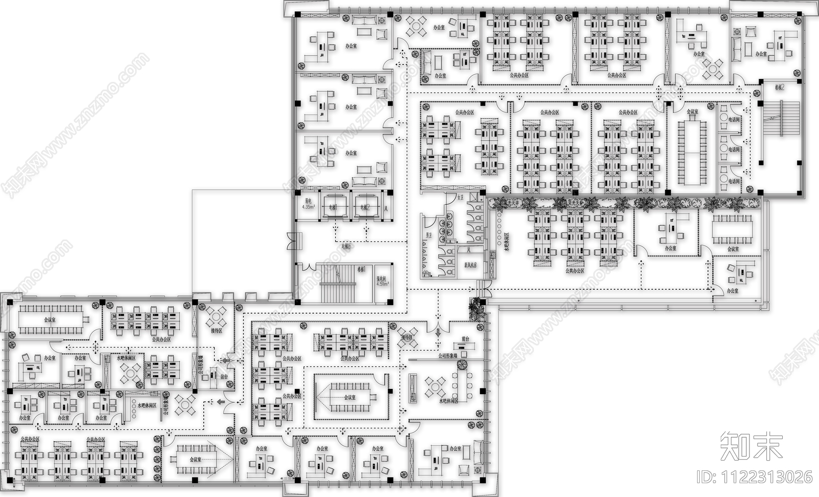 现代简约孵化中心布局图cad施工图下载【ID:1122313026】