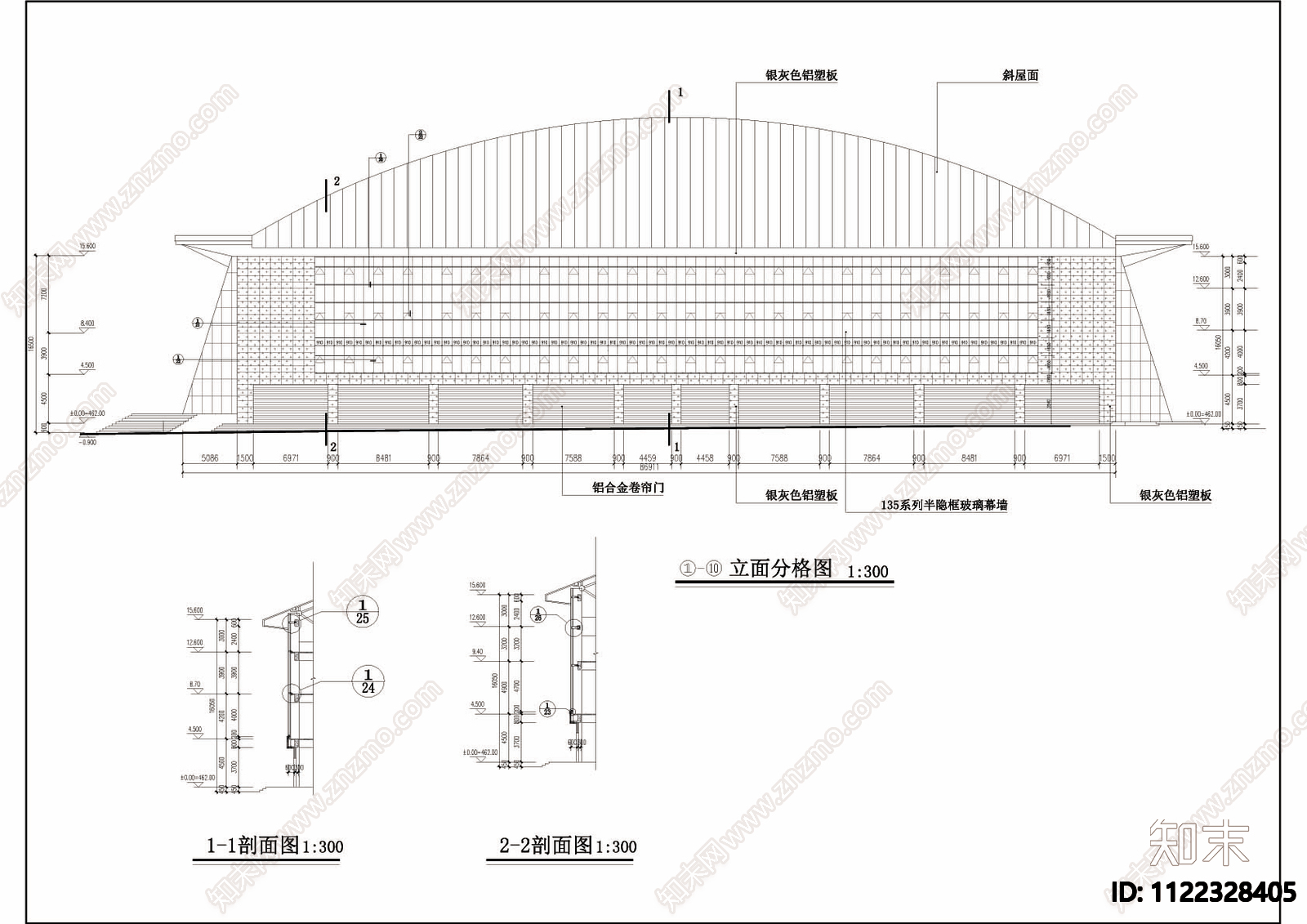 体育馆建筑CAD图cad施工图下载【ID:1122328405】