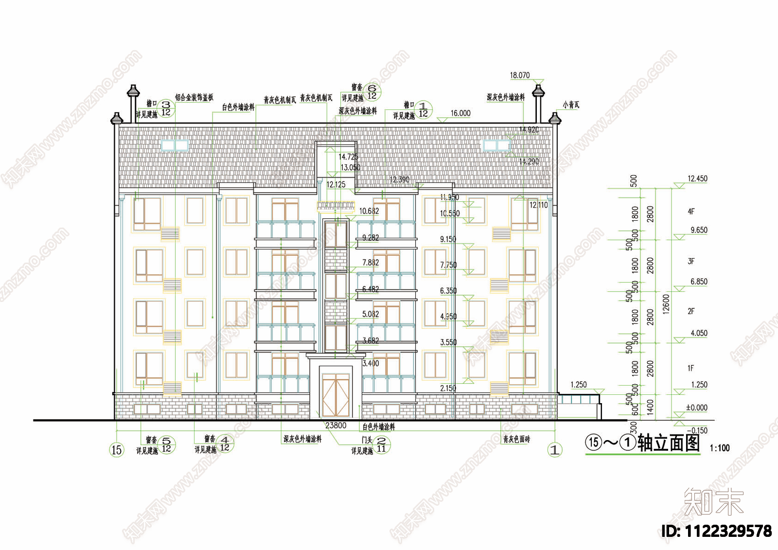 徽派风格五层住宅楼CAD图施工图下载【ID:1122329578】