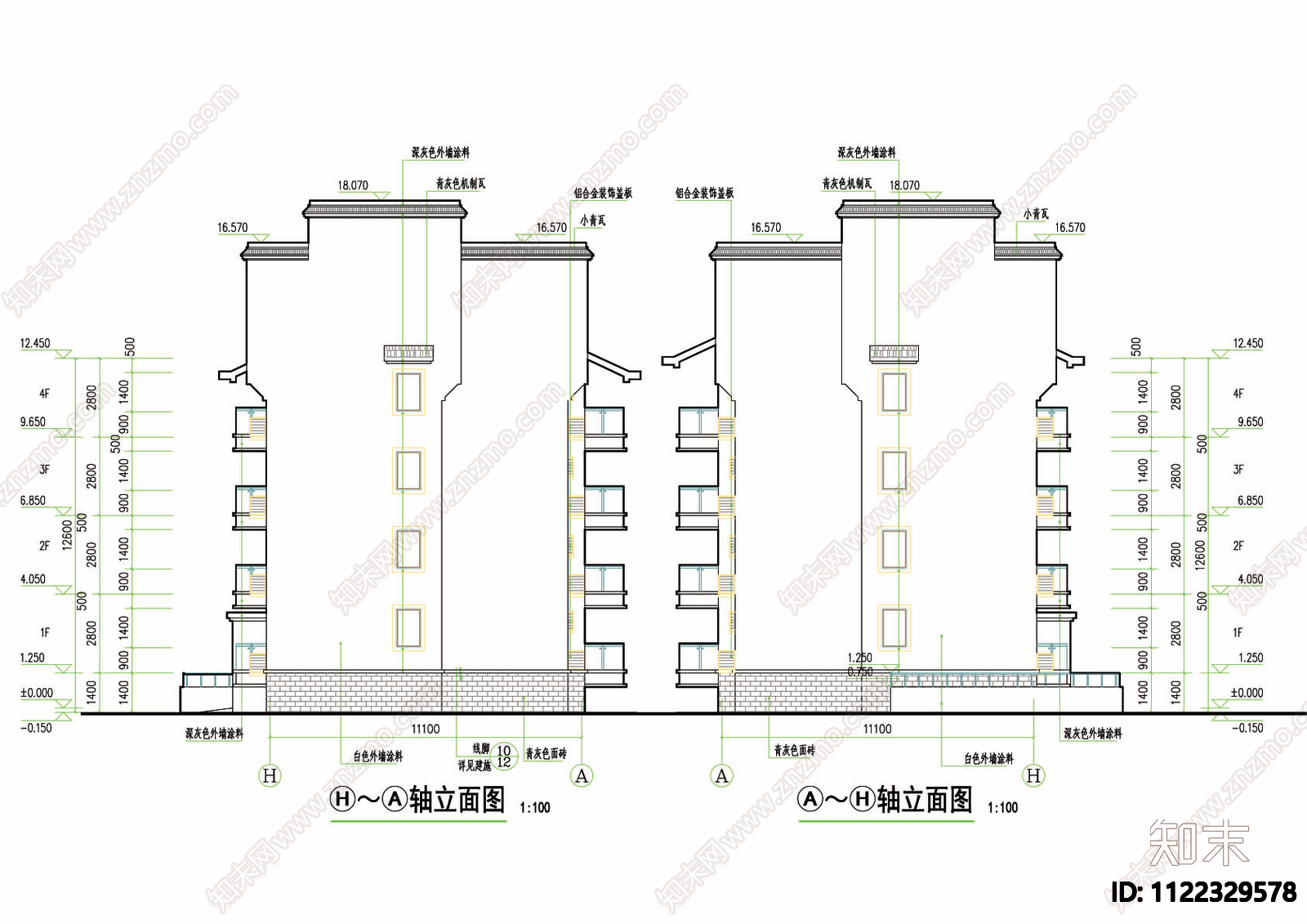 徽派风格五层住宅楼CAD图施工图下载【ID:1122329578】