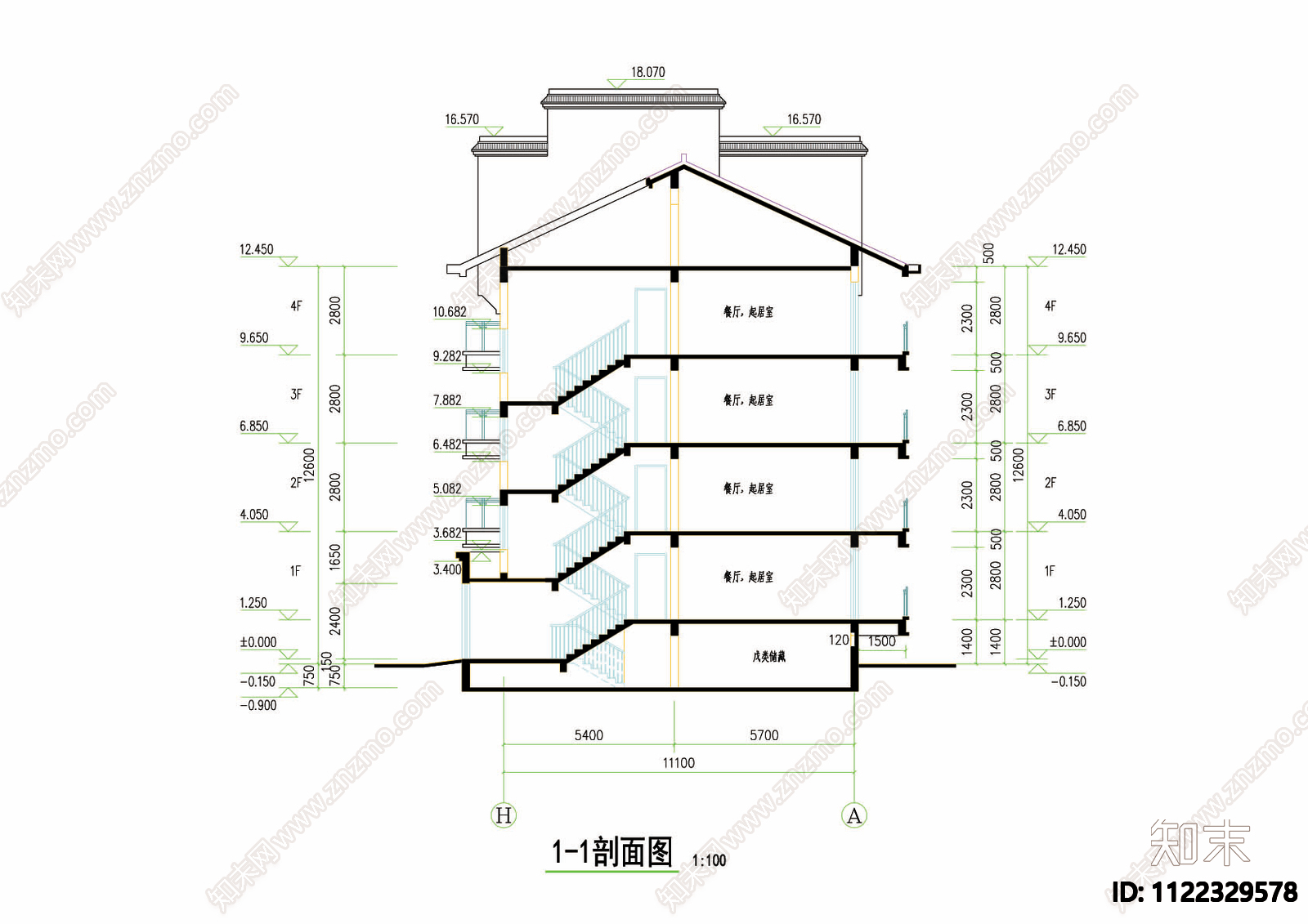 徽派风格五层住宅楼CAD图施工图下载【ID:1122329578】