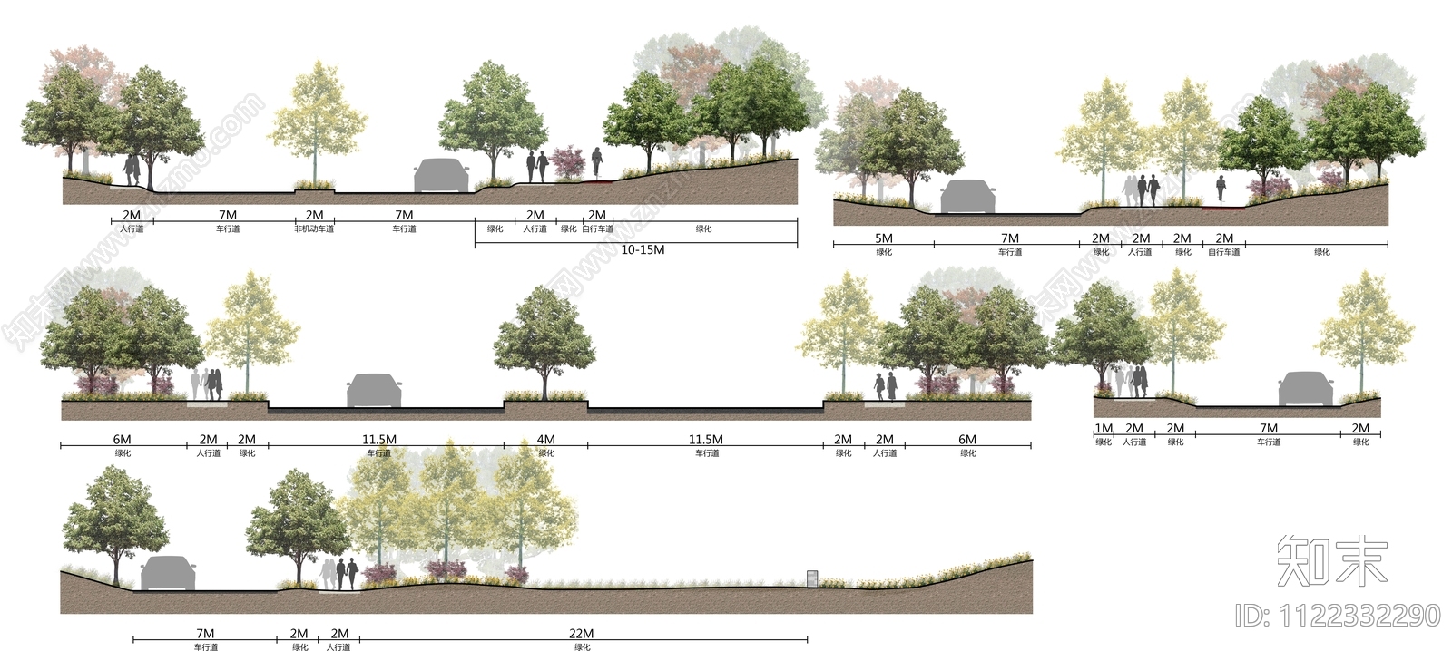 小清新道路剖断面植物剖立面PSD免抠下载【ID:1122332290】