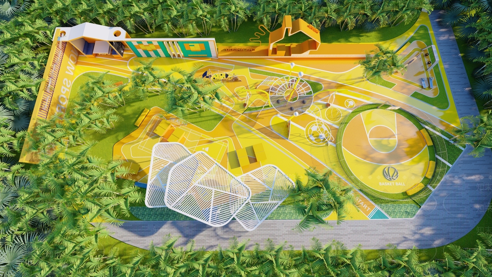 现代运动公园景观SU模型下载【ID:1122332799】