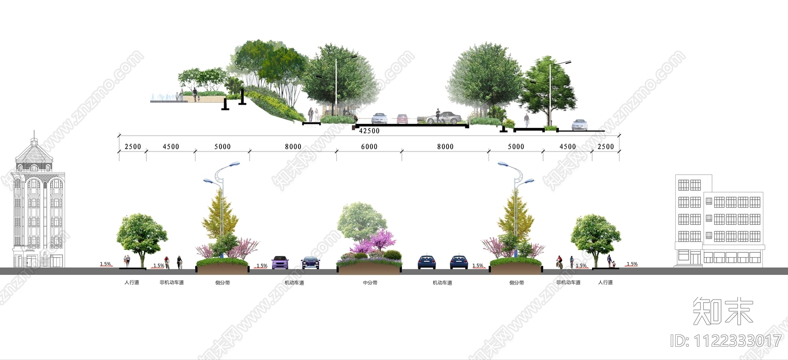 小清新道路剖断面植物PSD立面免抠下载【ID:1122333017】