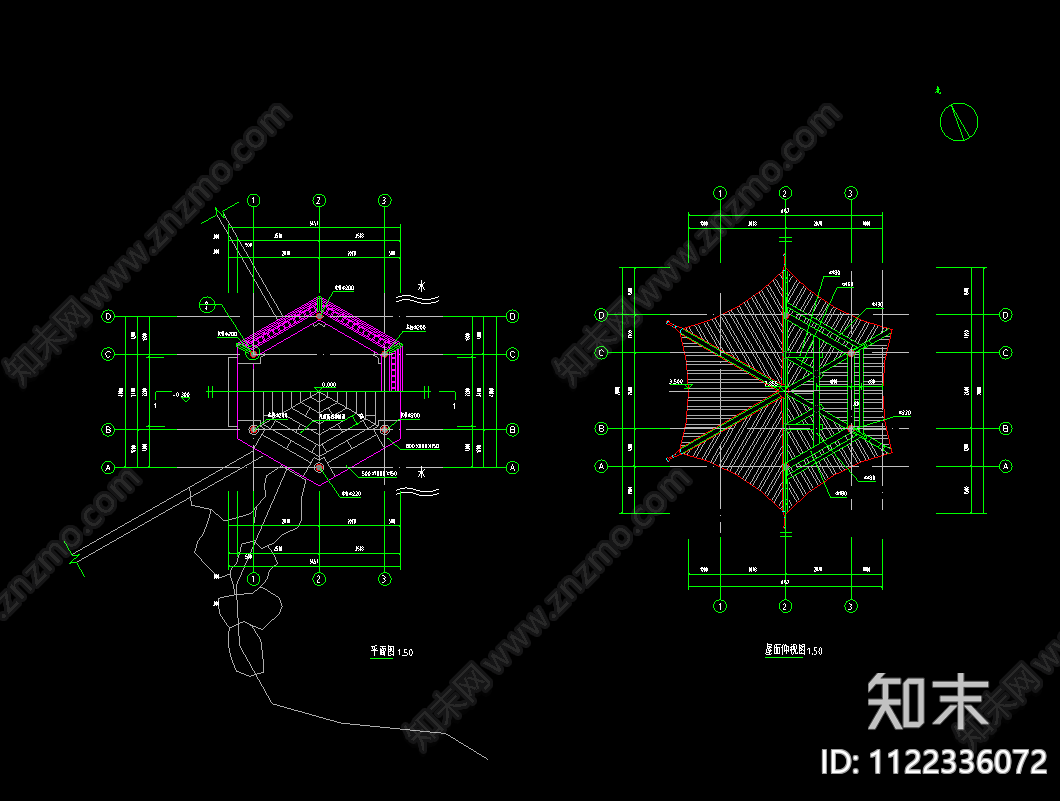 中式六角凉亭cad施工图下载【ID:1122336072】