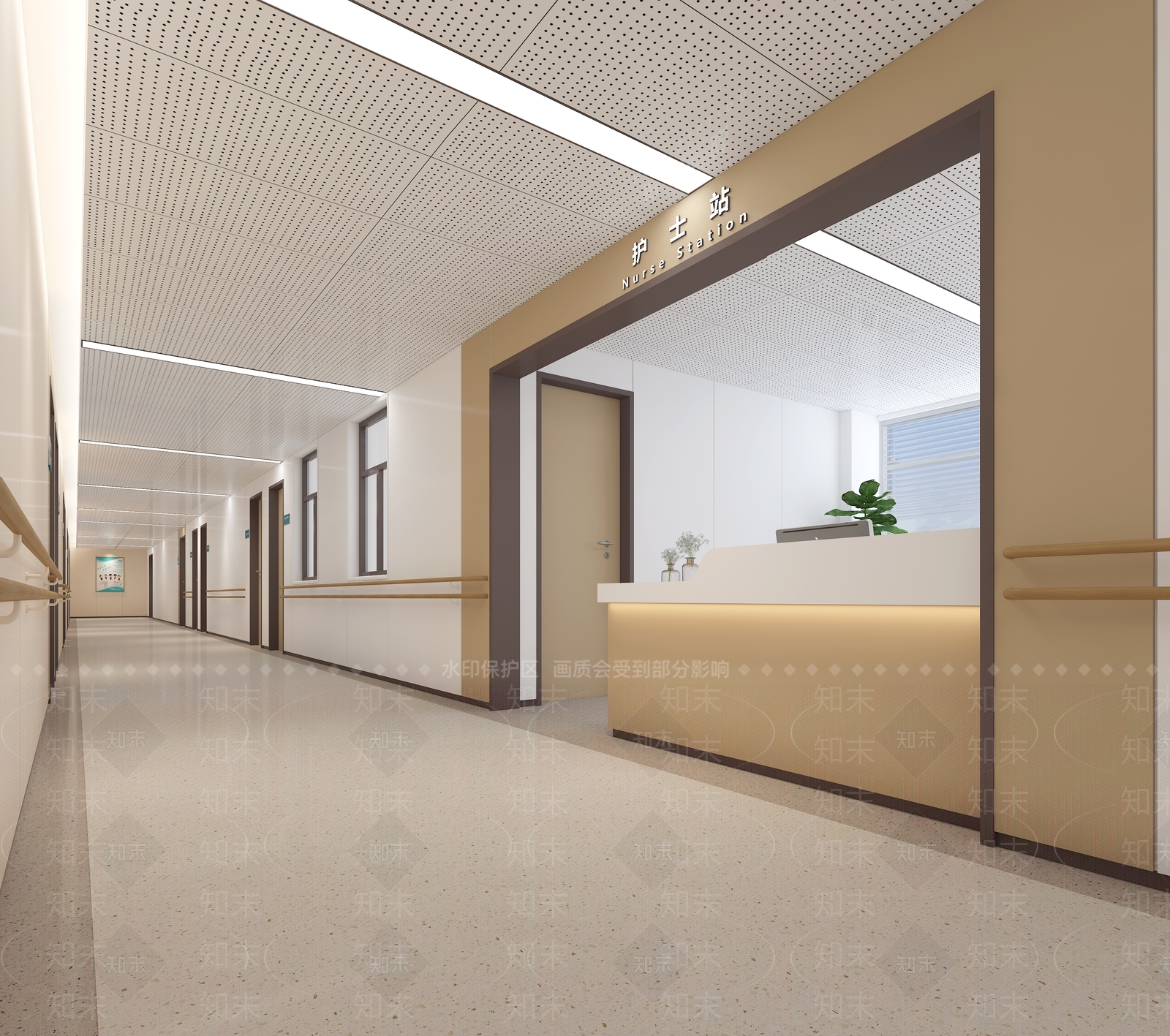 现代医院走廊3D模型下载【ID:1122342548】
