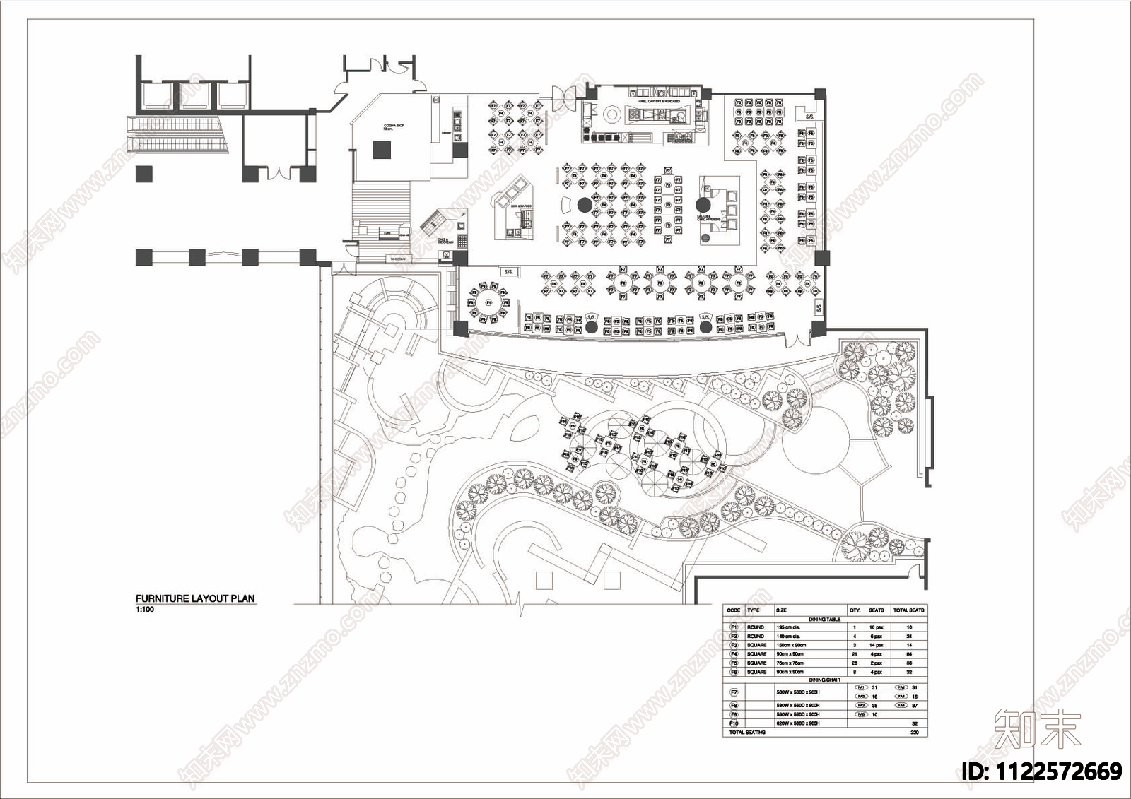 某咖啡厅家具平面cad图施工图下载【ID:1122572669】