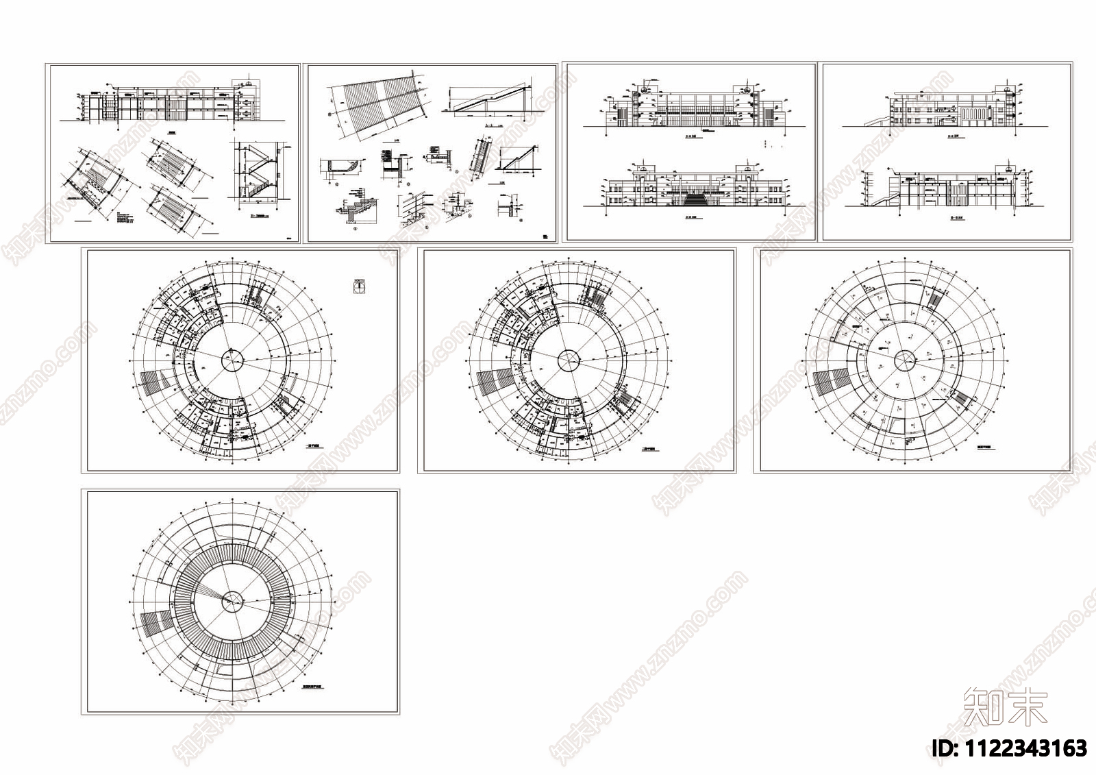 环形食堂建筑方案图cad施工图下载【ID:1122343163】