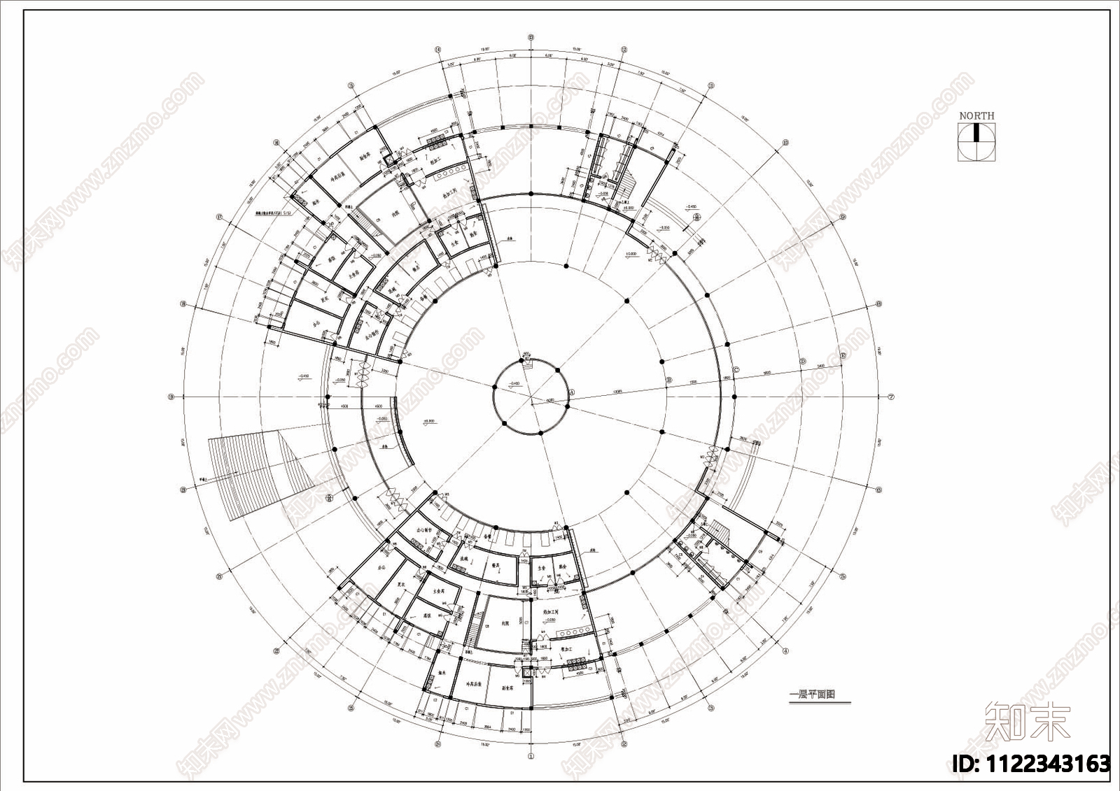 环形食堂建筑方案图cad施工图下载【ID:1122343163】