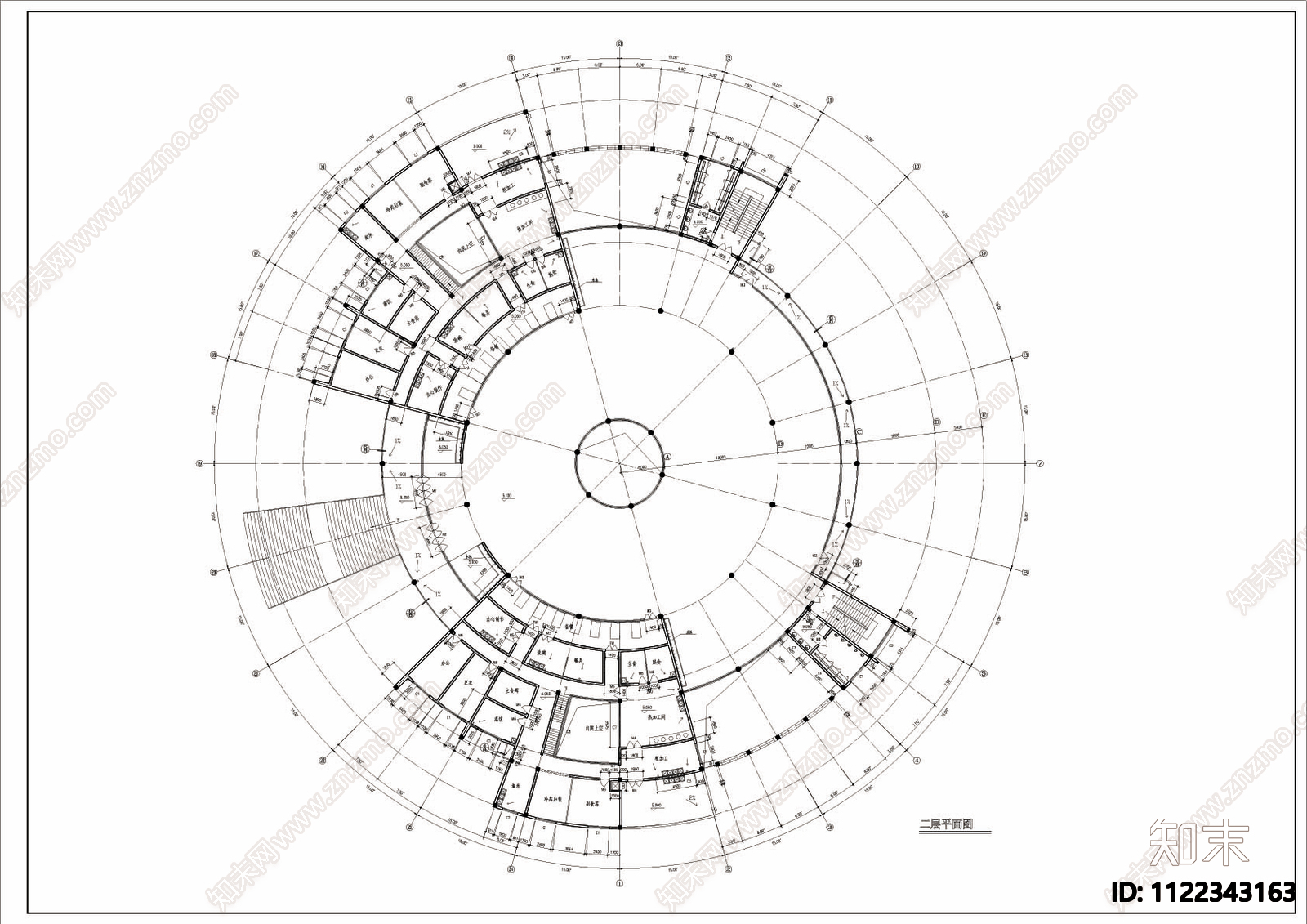 环形食堂建筑方案图cad施工图下载【ID:1122343163】