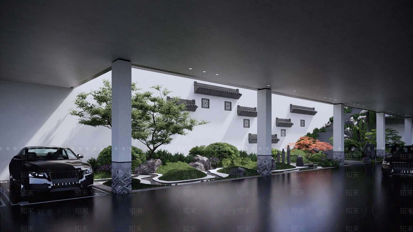 中式下沉庭院花园SU模型下载【ID:1122345859】_知末su模型网