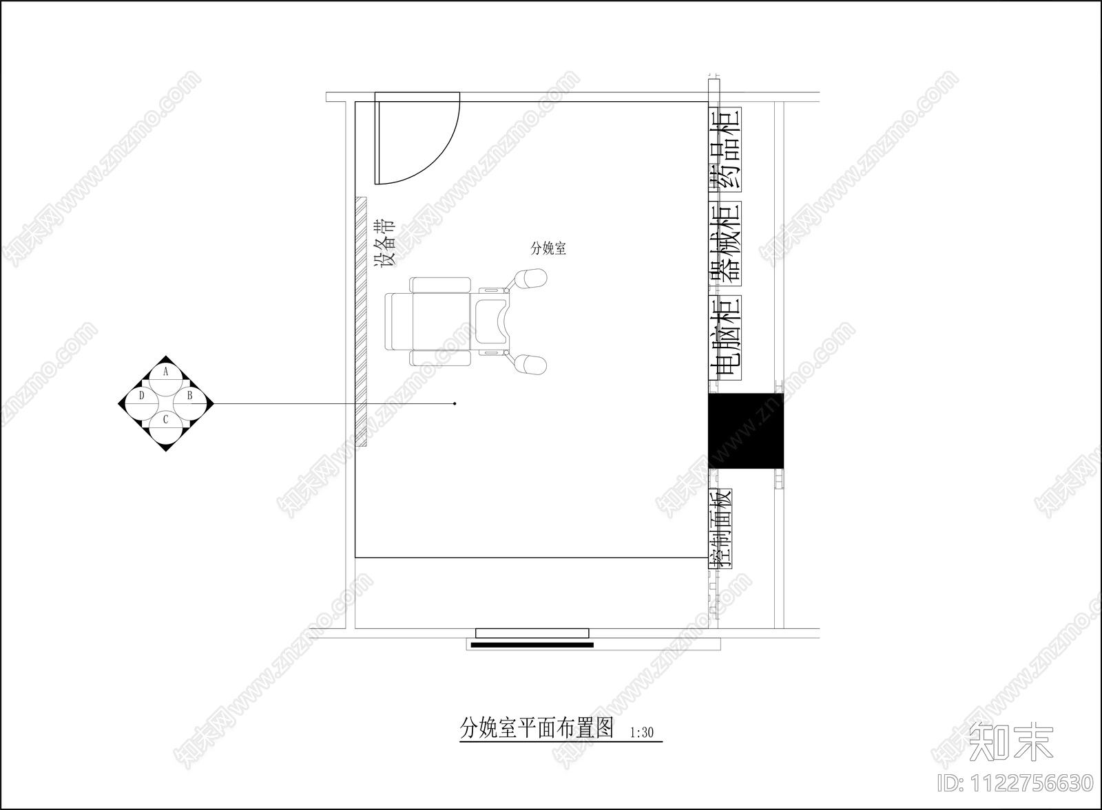 现代简约分娩室cad施工图下载【ID:1122756630】