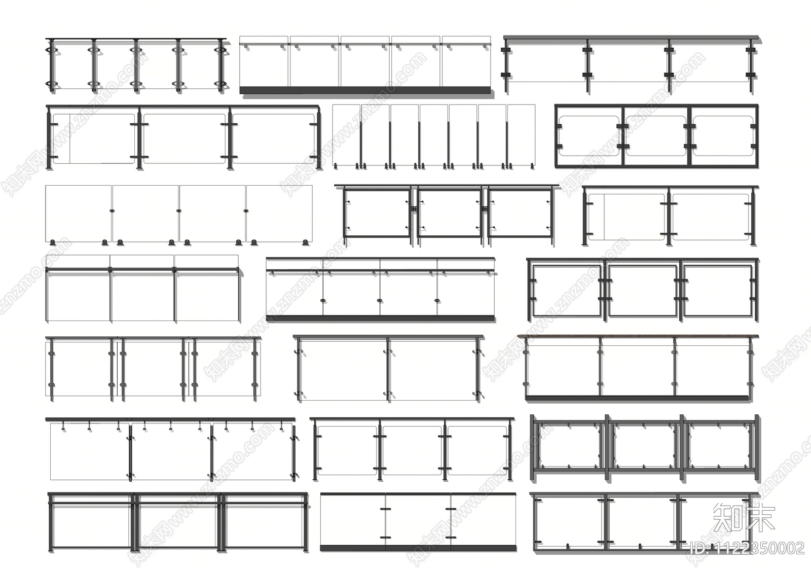 现代玻璃栏杆SU模型下载【ID:1122350002】