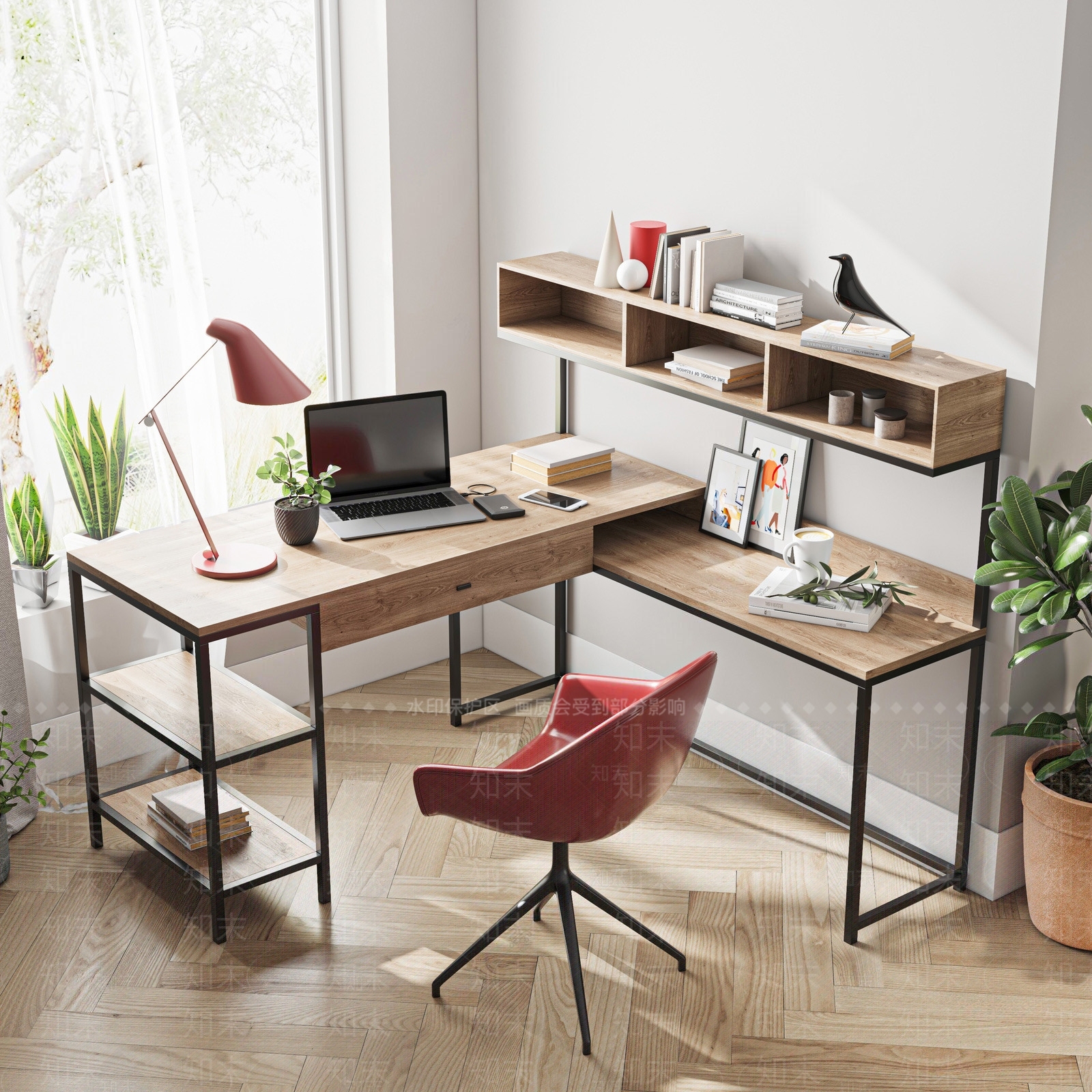 现代书房电脑书桌椅办公桌椅组合SU模型下载【ID:1122353802】