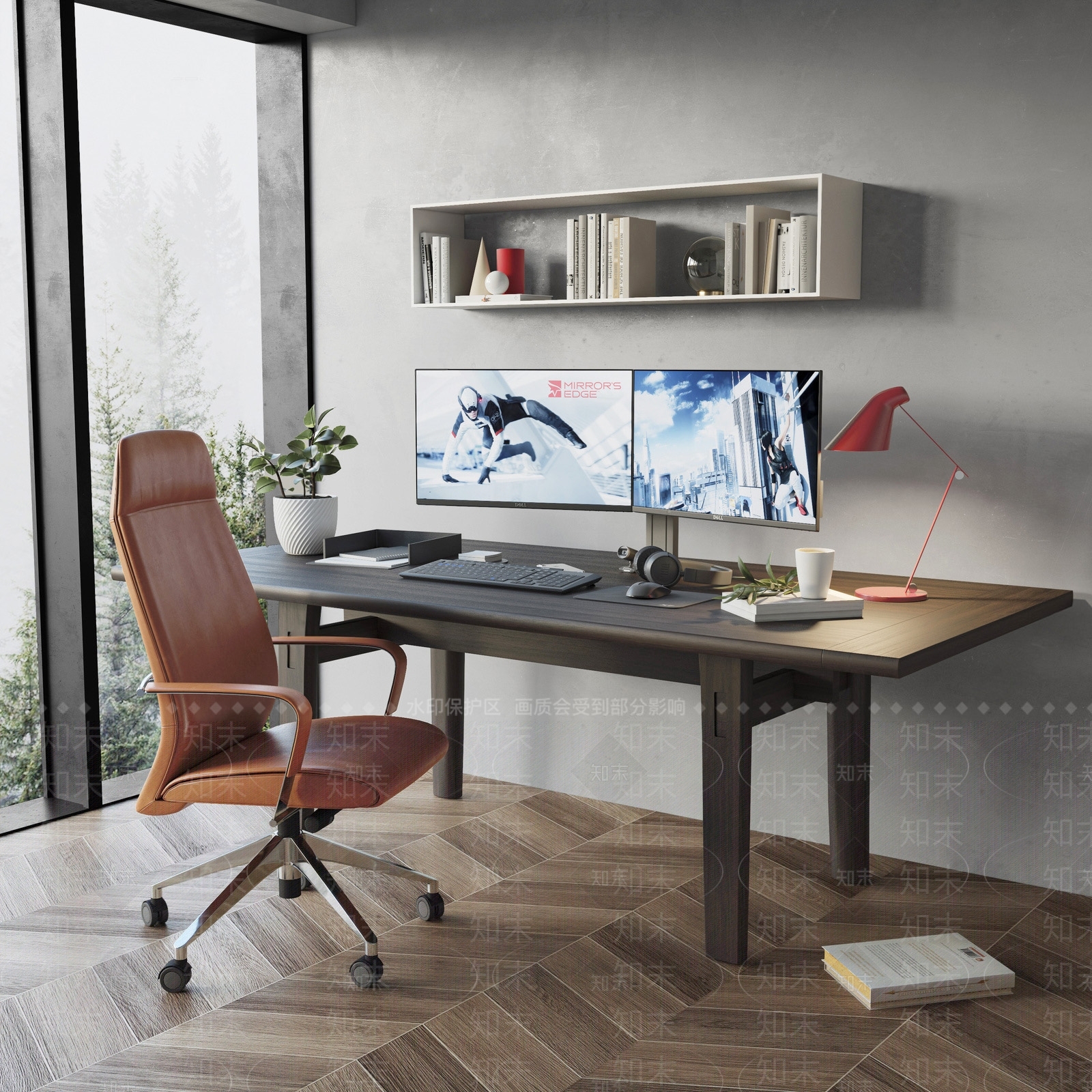 现代电脑书桌椅组合台灯摆件SU模型下载【ID:1122353883】