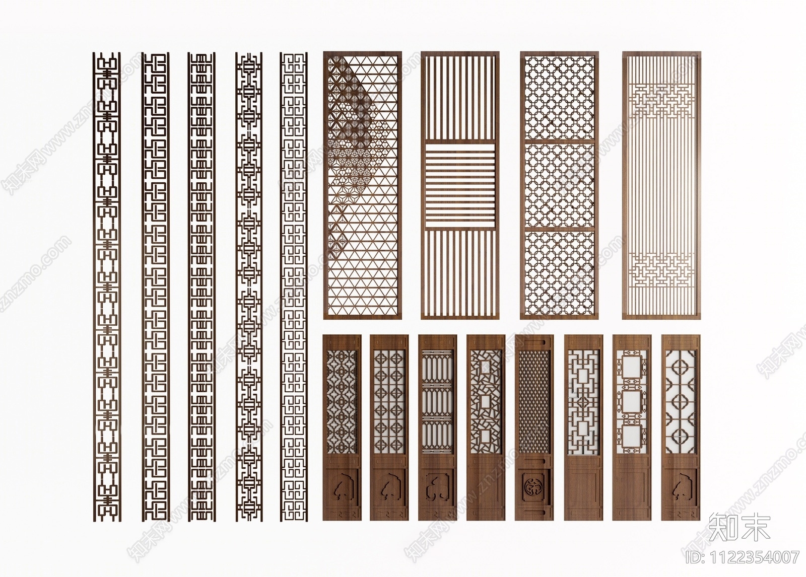新中式木雕花格栅隔断SU模型下载【ID:1122354007】