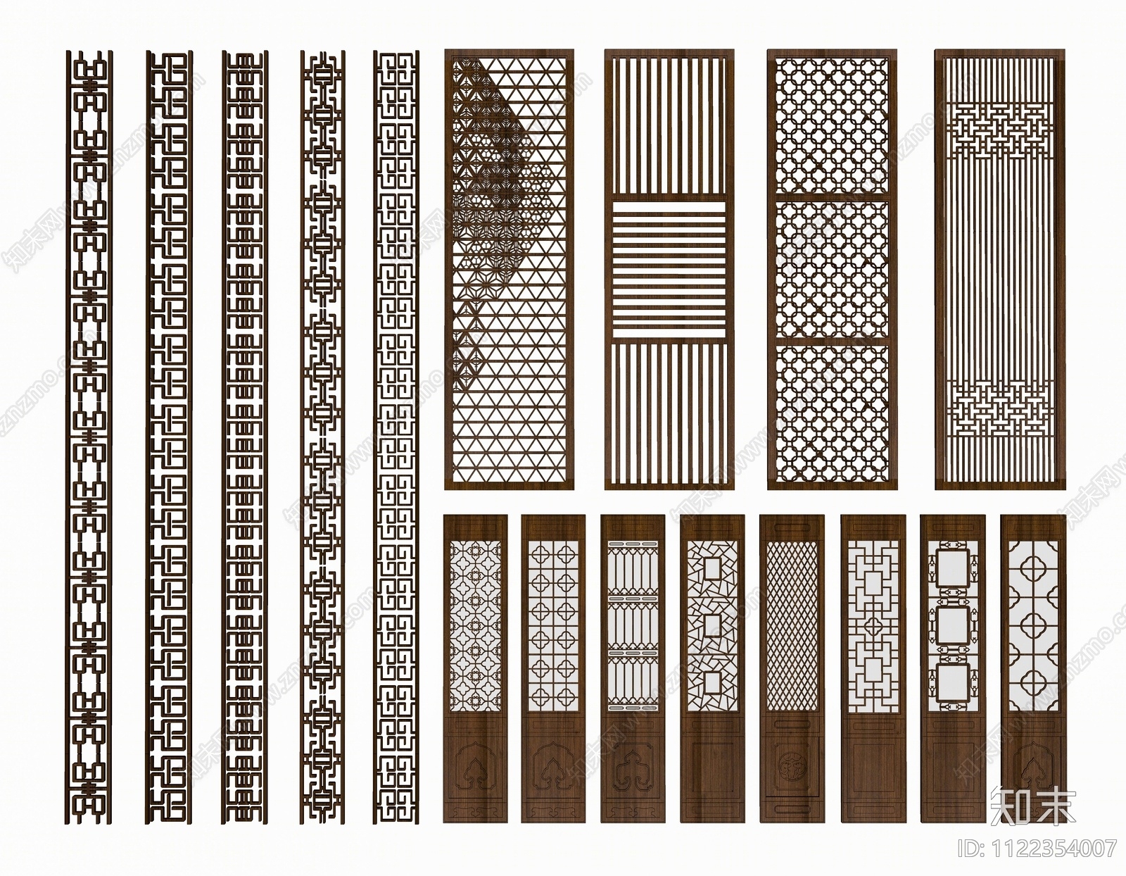 新中式木雕花格栅隔断SU模型下载【ID:1122354007】