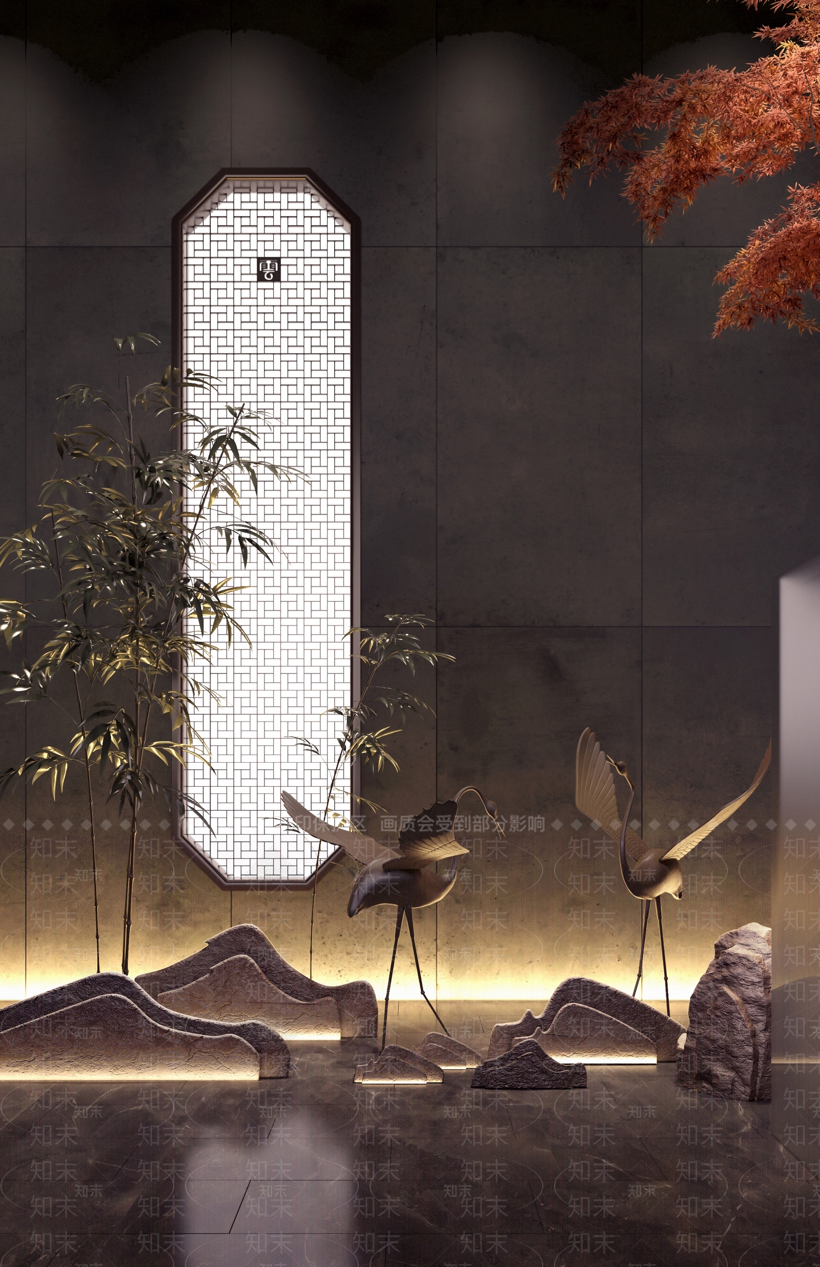 新中式仙鹤景观造景3D模型下载【ID:1122354263】