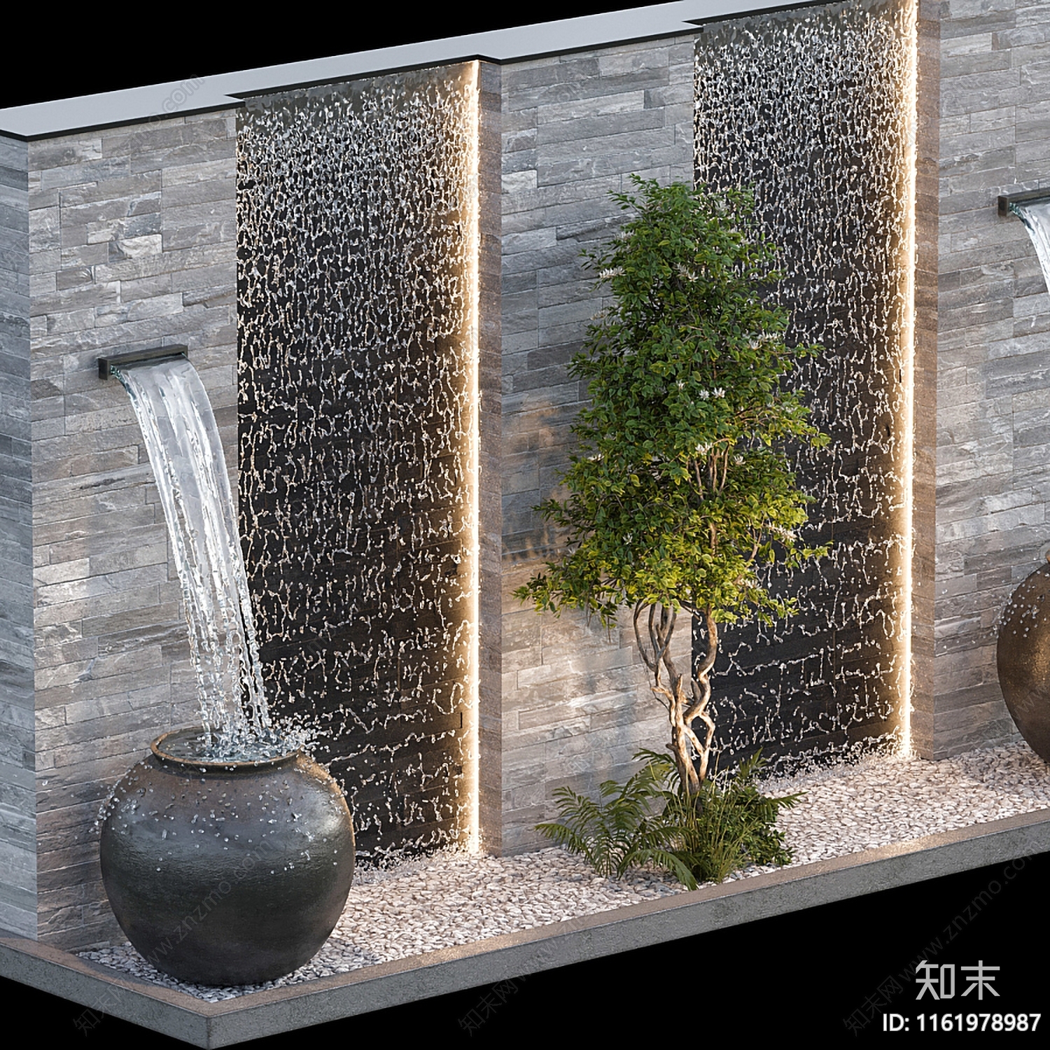 现代水景幕墙喷泉景观3D模型下载【ID:1161978987】