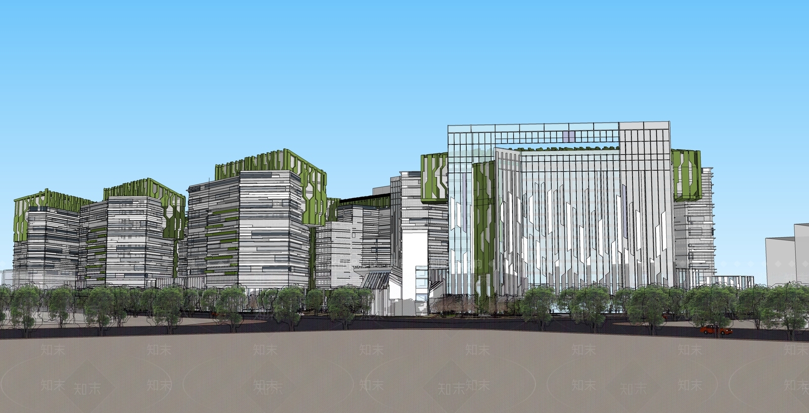 现代大型CBD金融建筑SU模型下载【ID:1122369857】