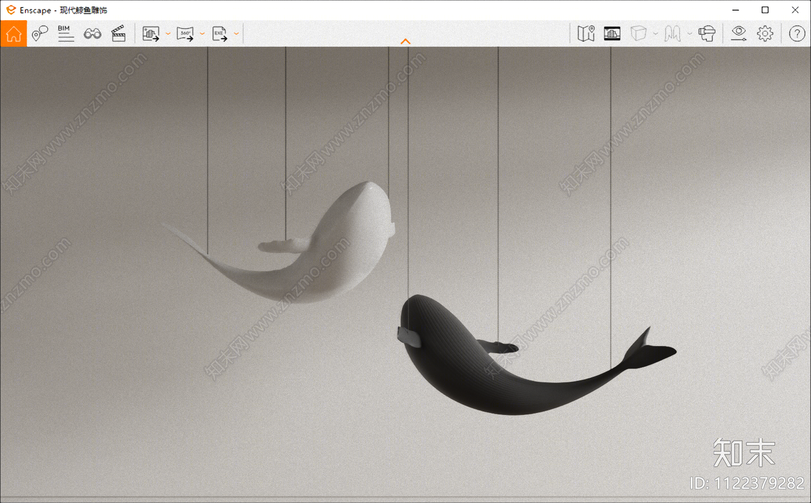 现代鲸鱼雕塑SU模型下载【ID:1122379282】