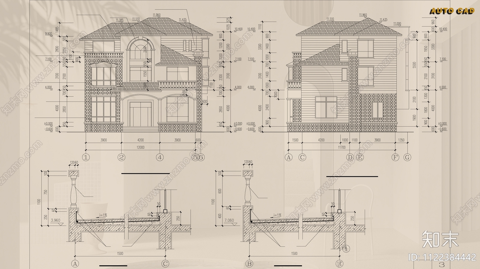 现代简约百套别墅建筑设计施工图下载【ID:1122384442】