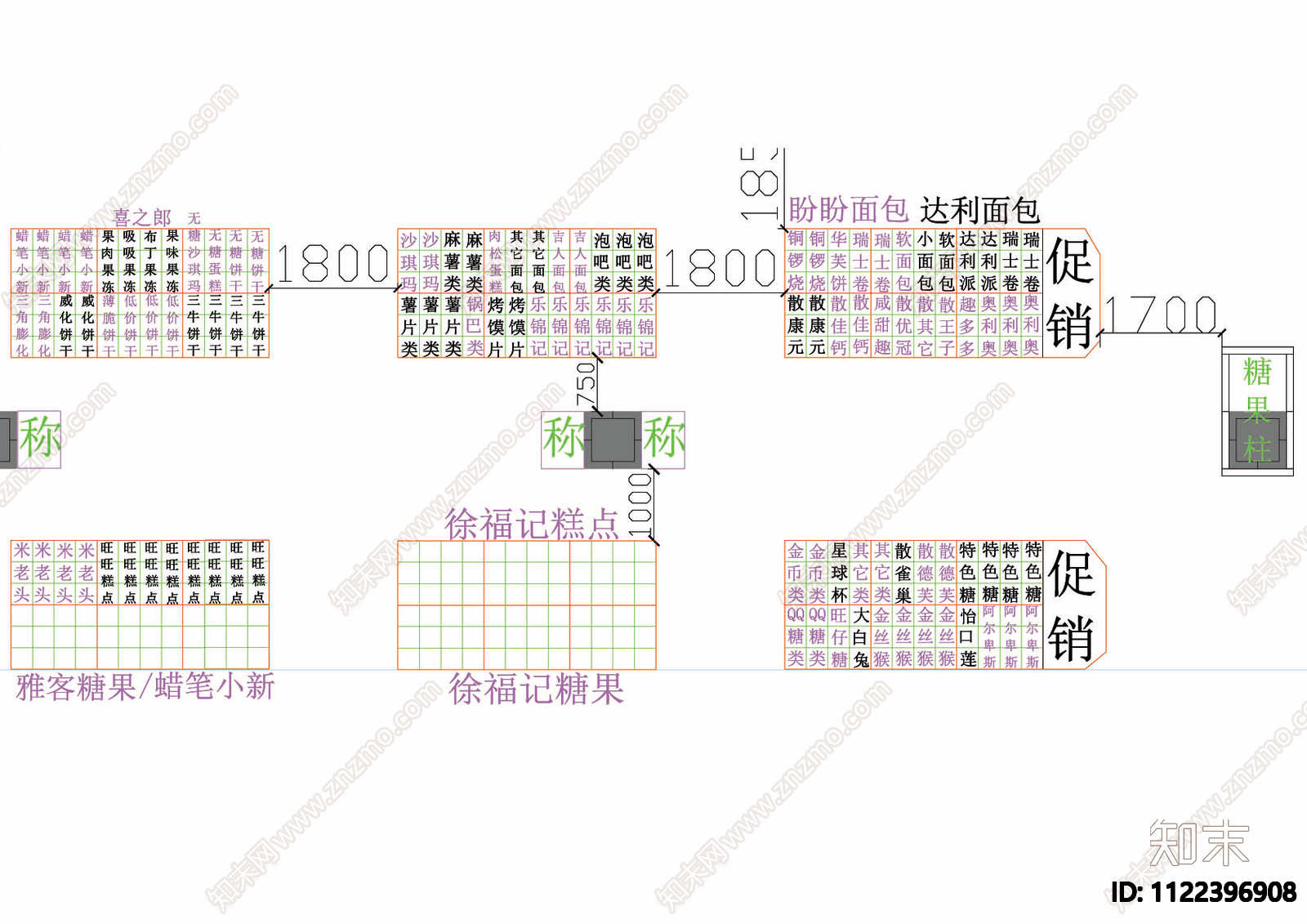 超市CAD布局图cad施工图下载【ID:1122396908】