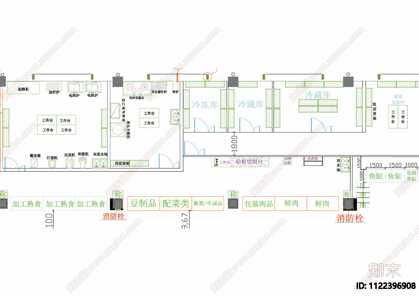 超市CAD布局图cad施工图下载【ID:1122396908】