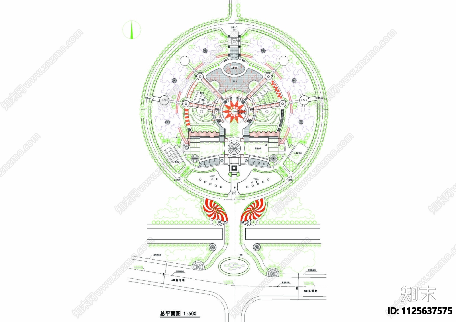 现代环形公园景观平面图cad施工图下载【ID:1125637575】