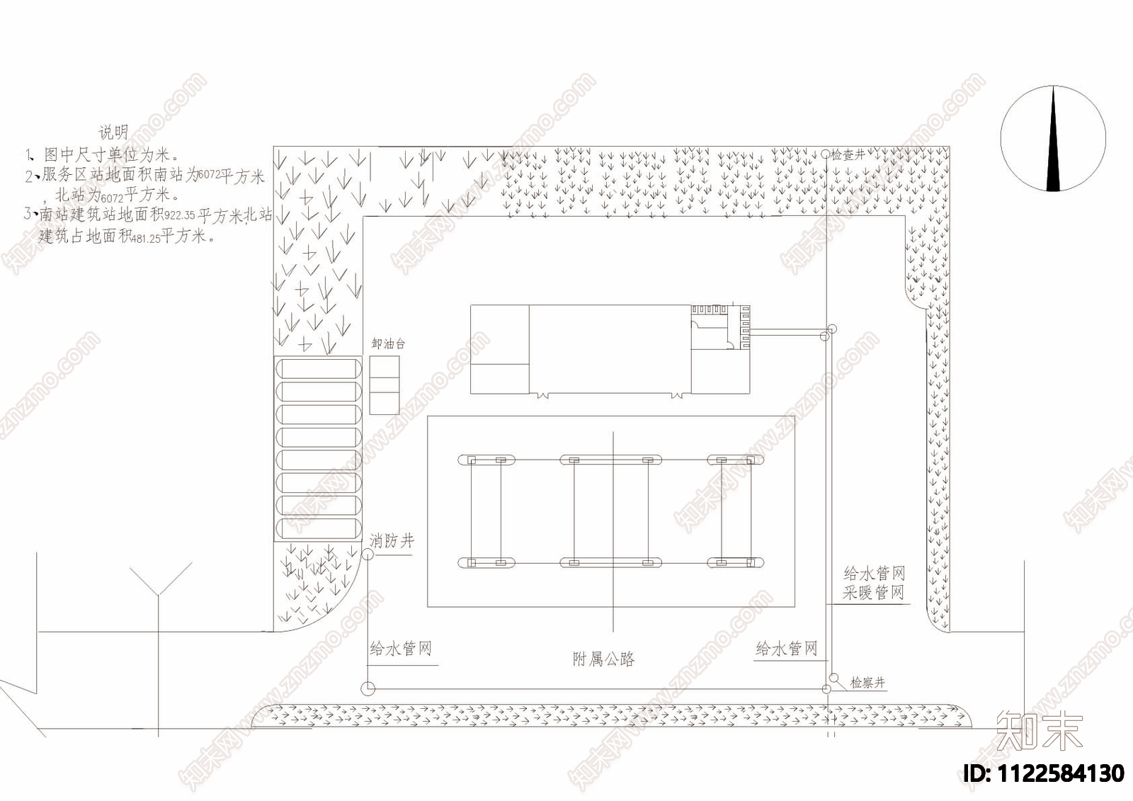 加油站CAD平面布置图施工图下载【ID:1122584130】