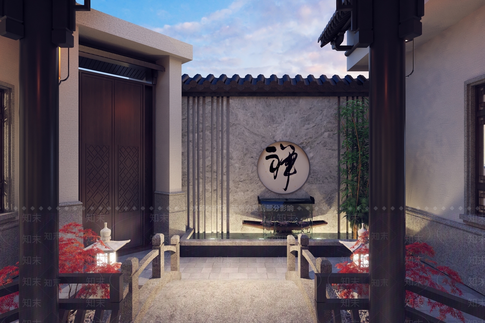 新中式中餐厅庭院景观3D模型下载【ID:1123066836】